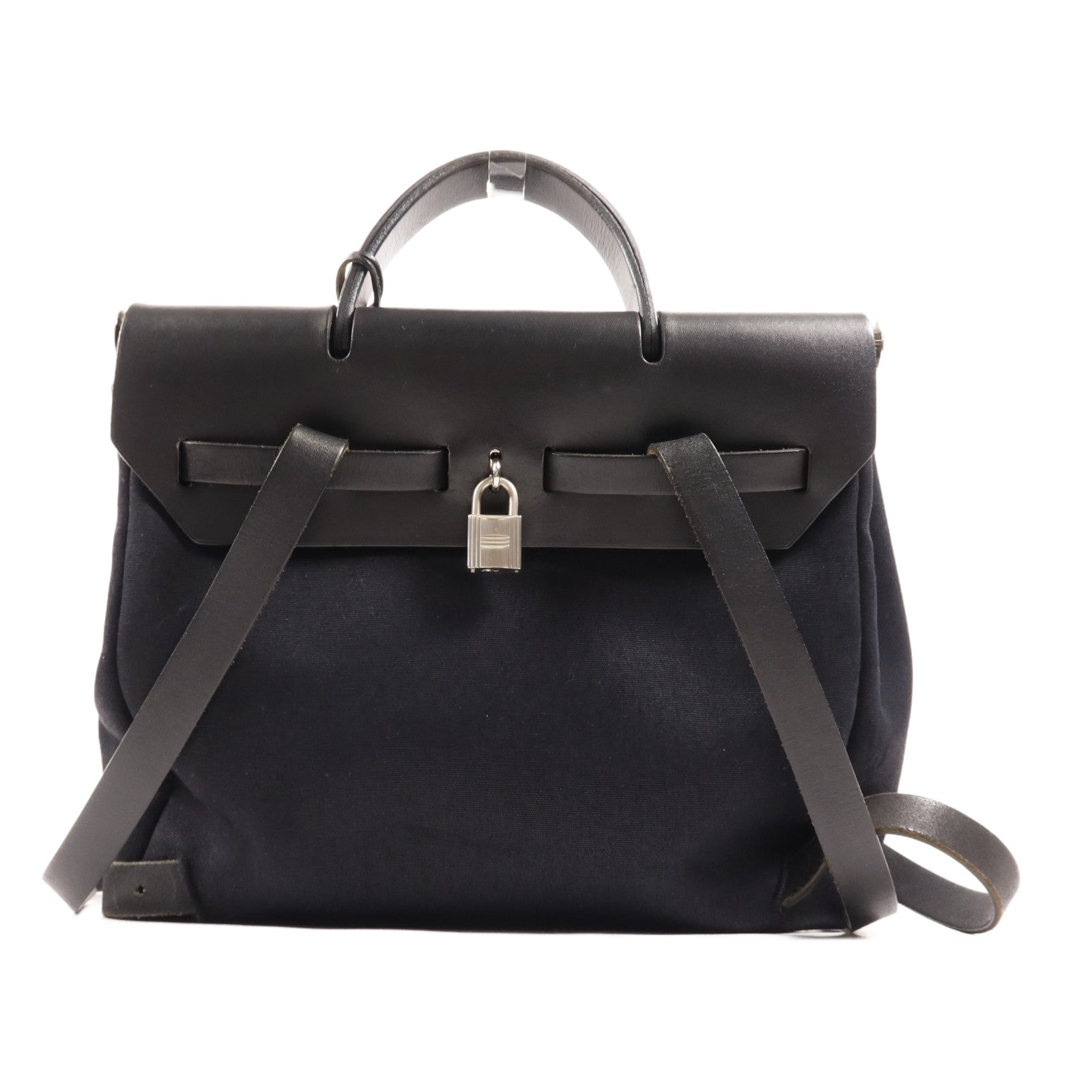 HERMES 帆布Herbag Backpack銀扣背包