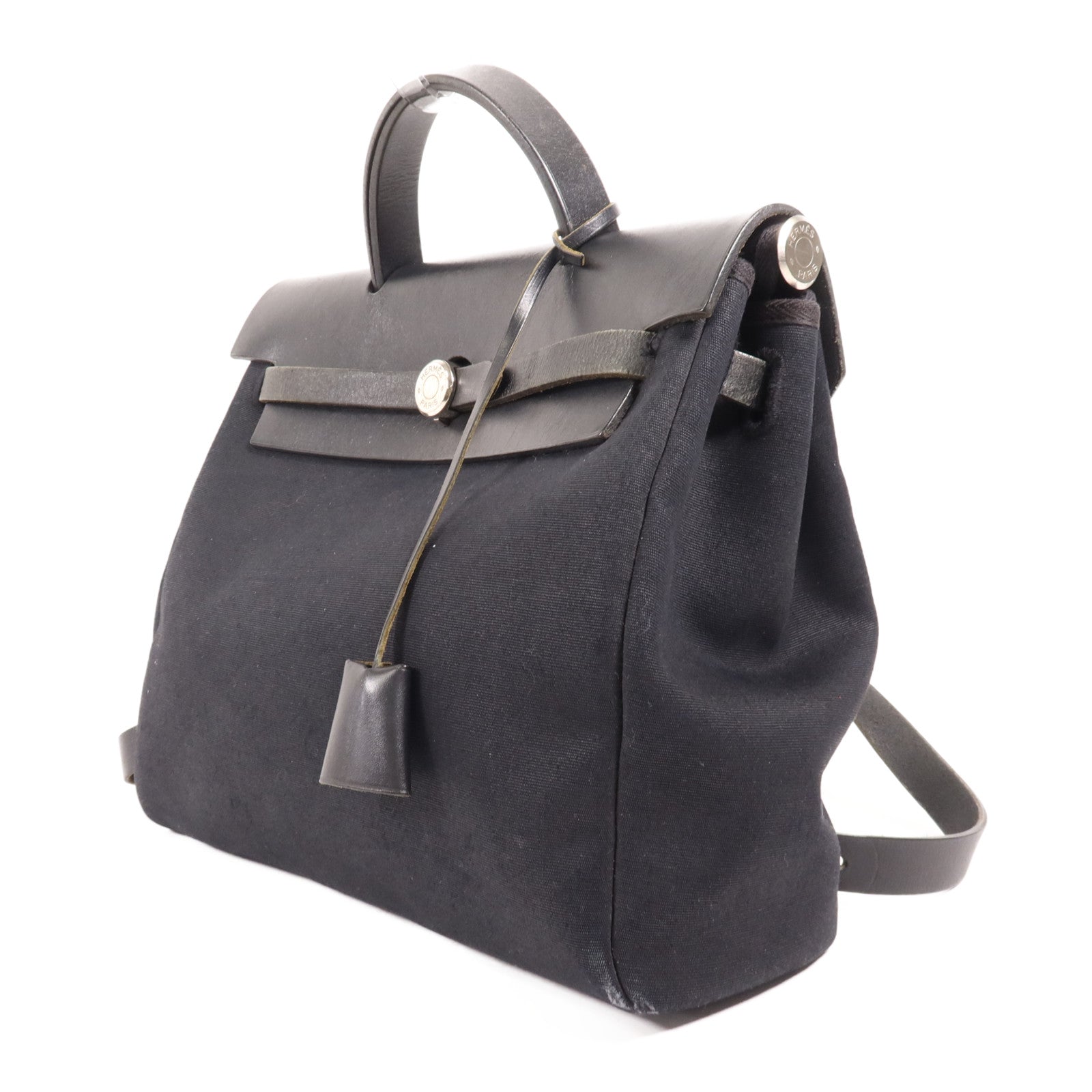 HERMES 帆布Herbag Backpack銀扣背包