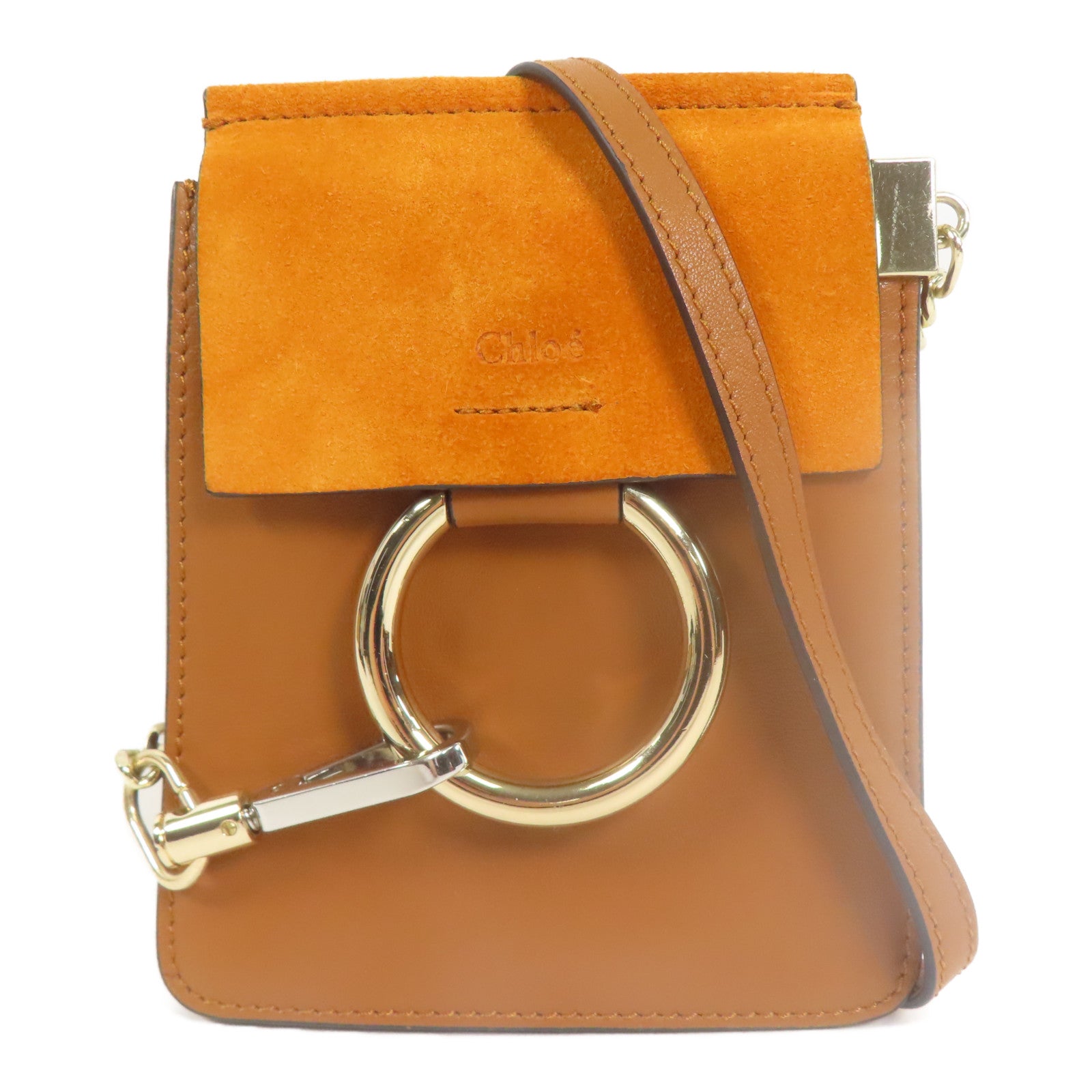 Chloe 牛皮/麂皮皮革Faye金扣肩背袋