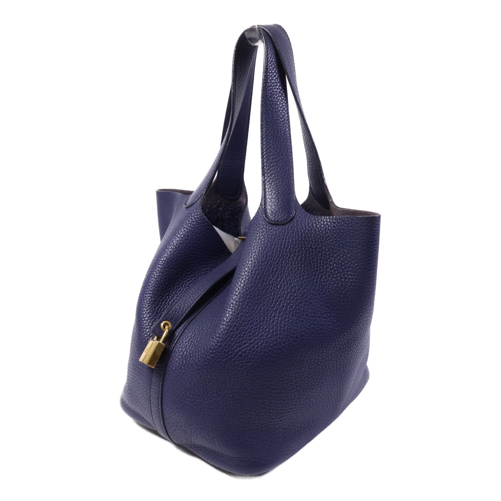 HERMES Clemence皮革Picotin MM金扣手挽袋Bleu Encre