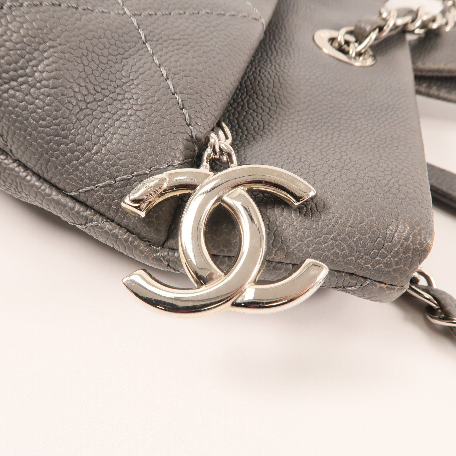 CHANEL 牛皮皮革Shoulder Bag銀扣手挽肩背兩用袋