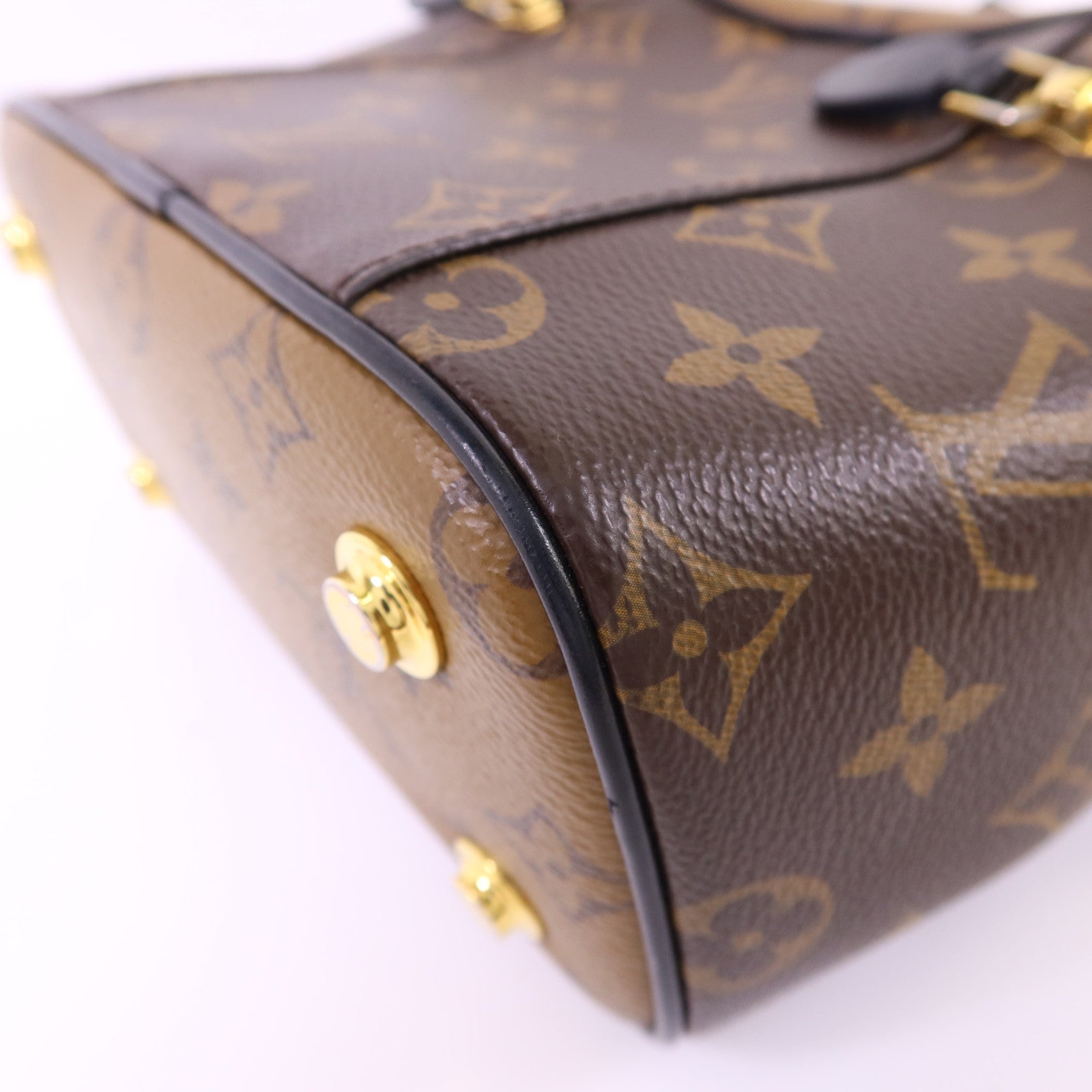 LOUIS VUITTON Monogram Reverse Vanity PM金扣手挽肩背兩用袋棕色
