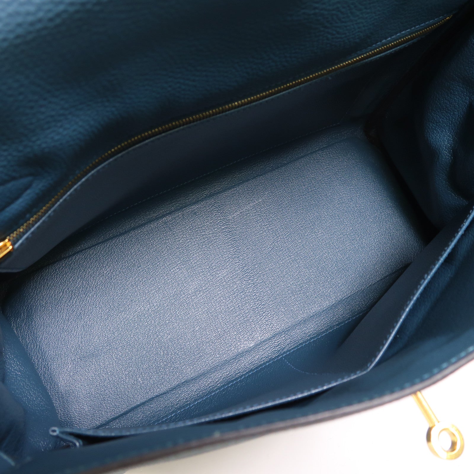 HERMES Epsom皮革Kelly 32金扣手挽肩背兩用袋Bleu Tempete