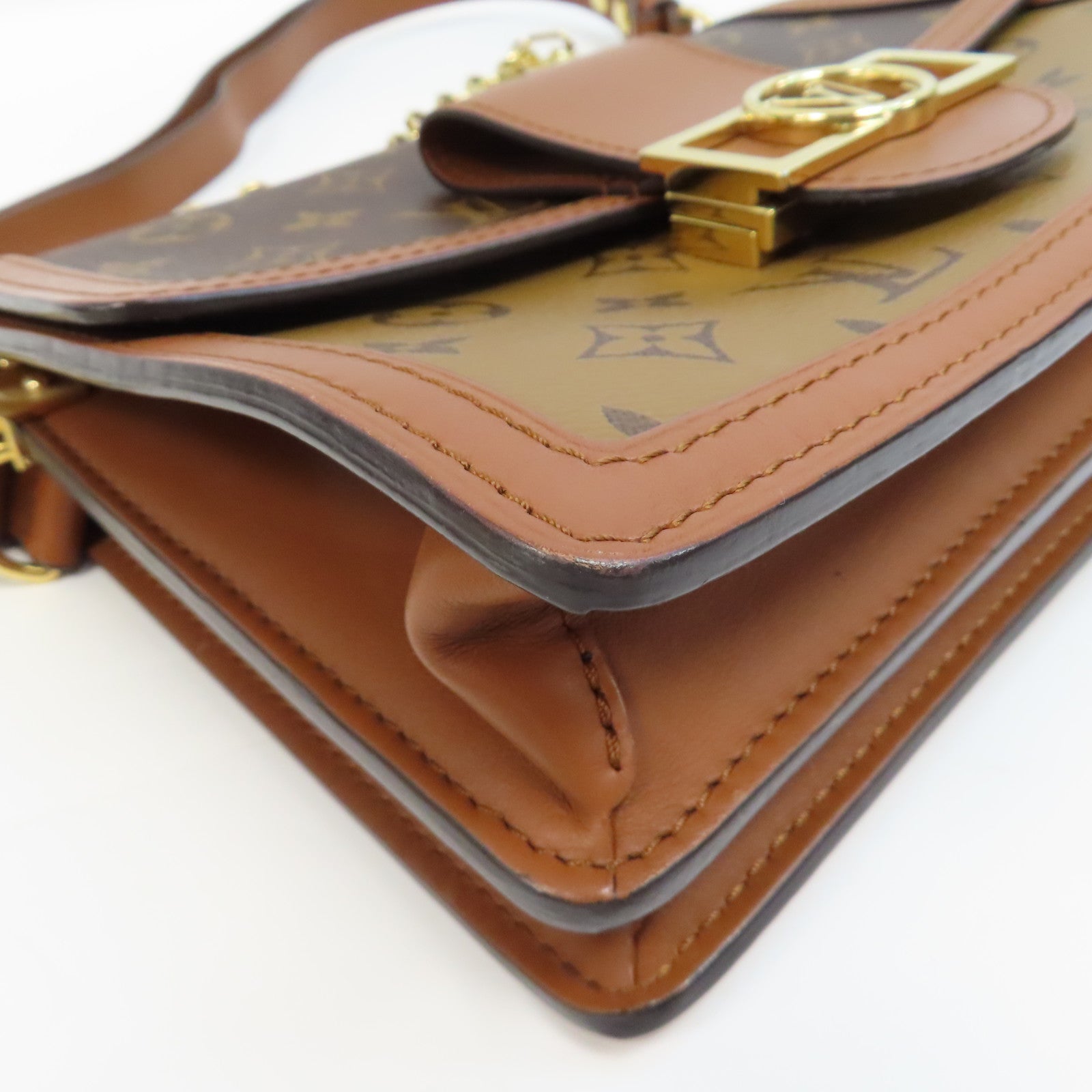 LOUIS VUITTON Monogram Dauphine MM金扣鏈帶肩背袋啡色