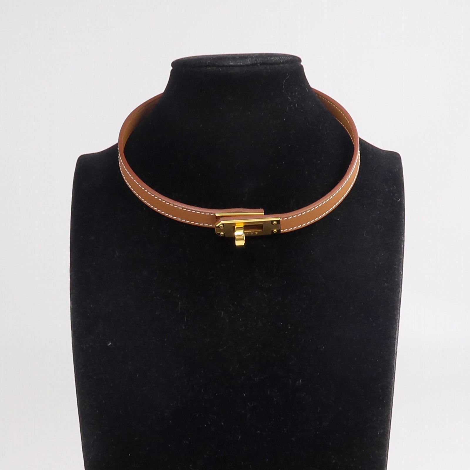 HERMES 牛皮皮革Mini Kelly Choker金扣項鍊Gold