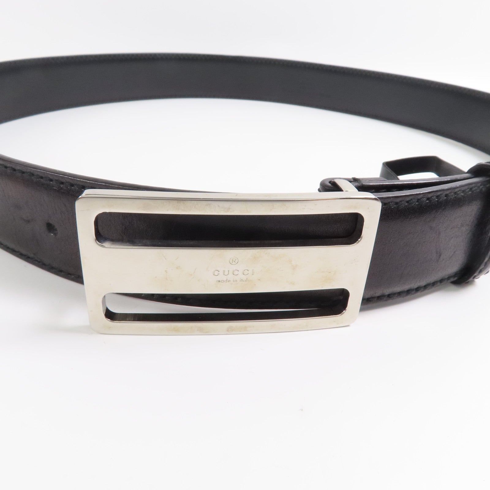 GUCCI 牛皮皮革Belt 90cm銀扣皮帶