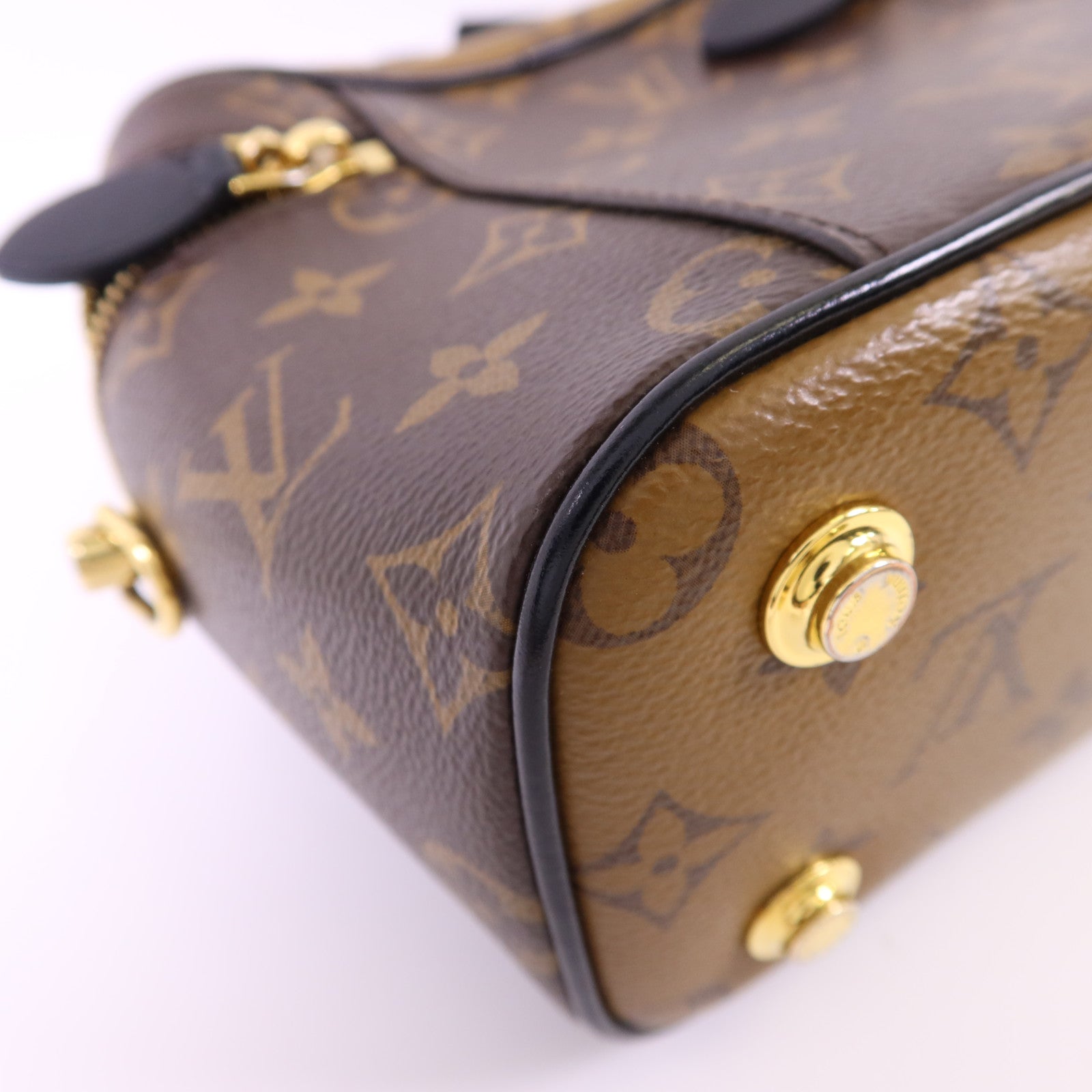 LOUIS VUITTON Monogram Reverse Vanity PM金扣手挽肩背兩用袋棕色