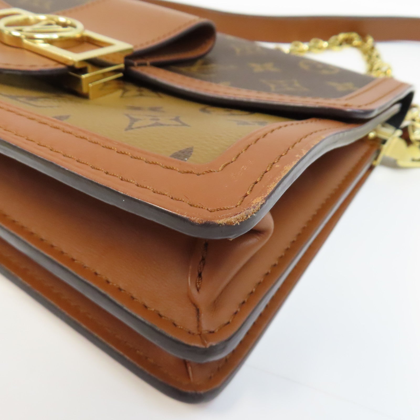 LOUIS VUITTON Monogram Dauphine MM金扣鏈帶肩背袋啡色