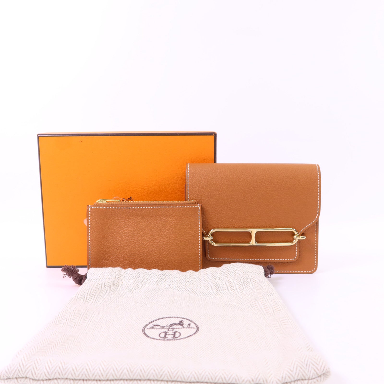 HERMES Evercolor皮革Roulis Slim金扣錢包Gold