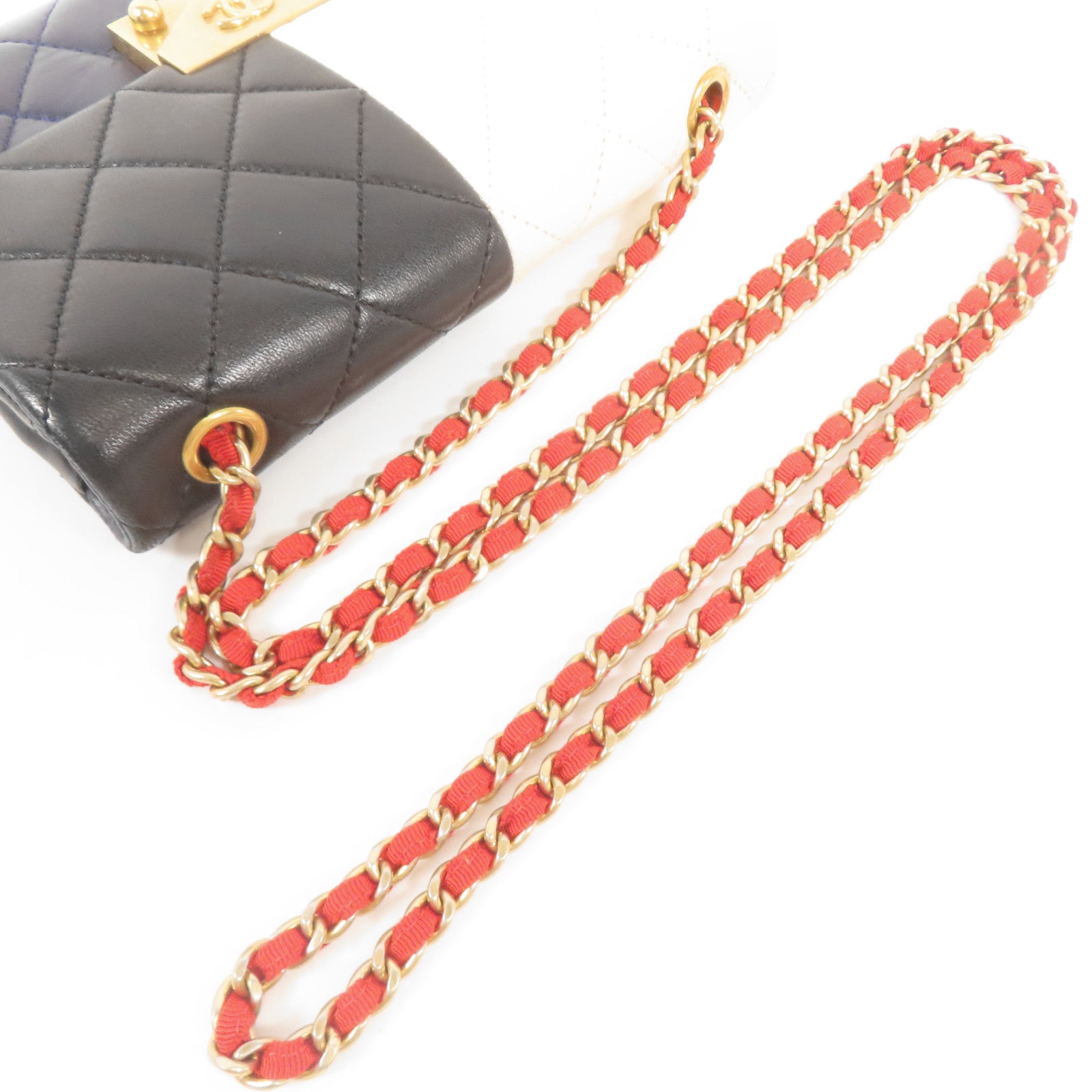 CHANEL 羊皮皮革Colorblock Pagoda Flap金扣鏈帶肩背袋