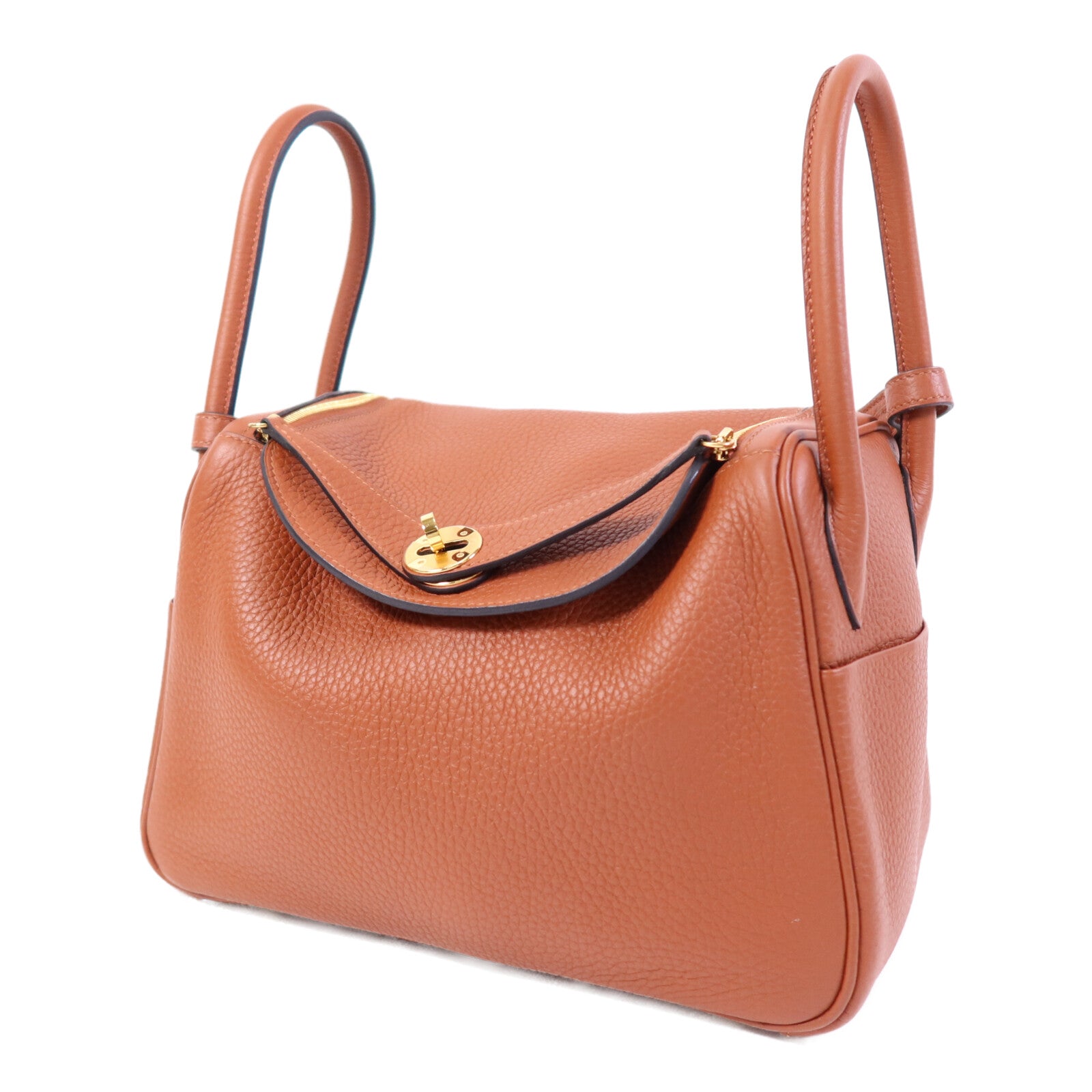 HERMES Clemence皮革Lindy 26金扣手挽肩背兩用袋Cuivre