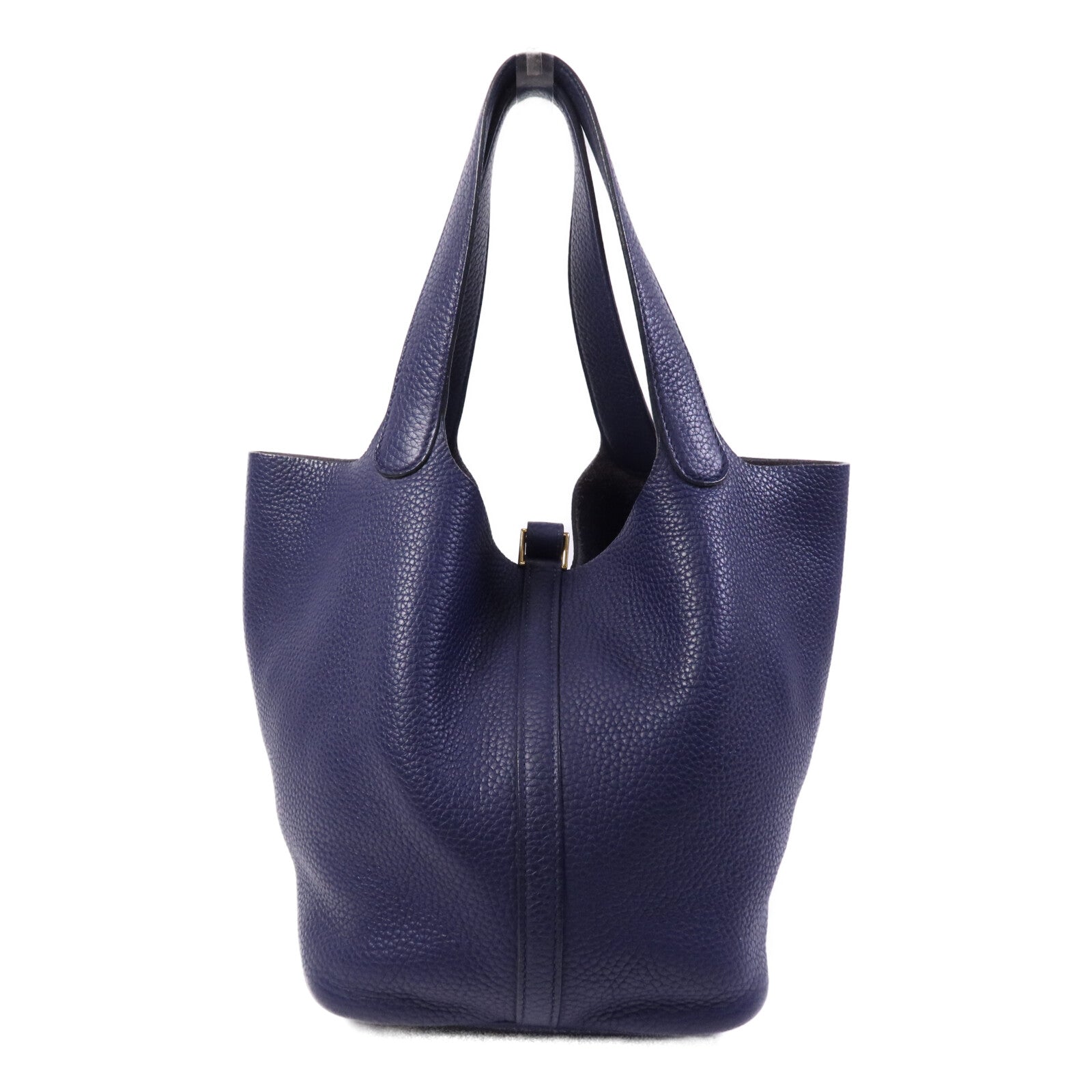 HERMES Clemence皮革Picotin MM金扣手挽袋Bleu Encre