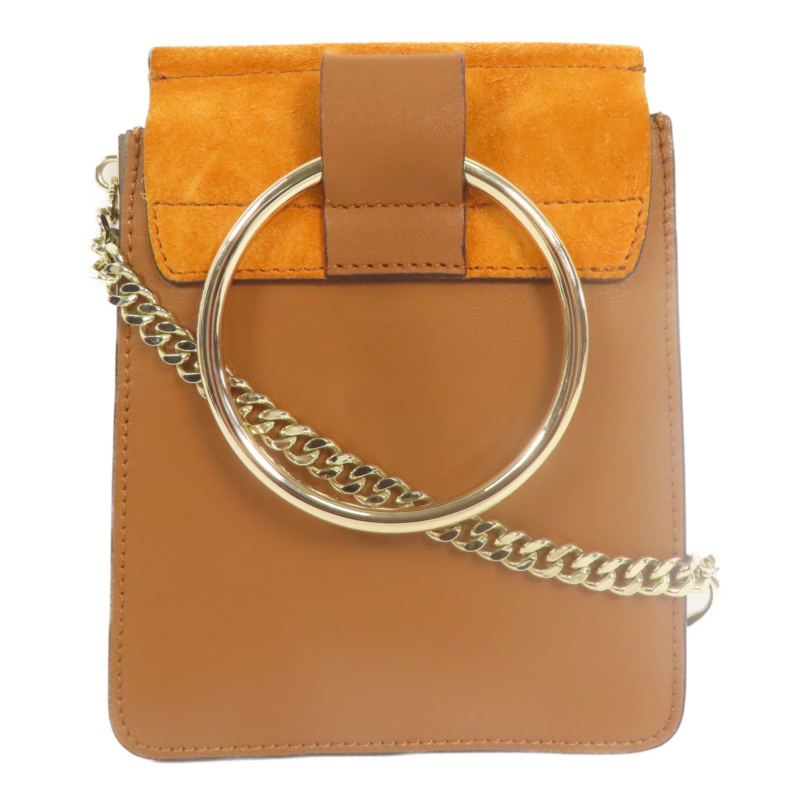 Chloe 牛皮/麂皮皮革Faye金扣肩背袋