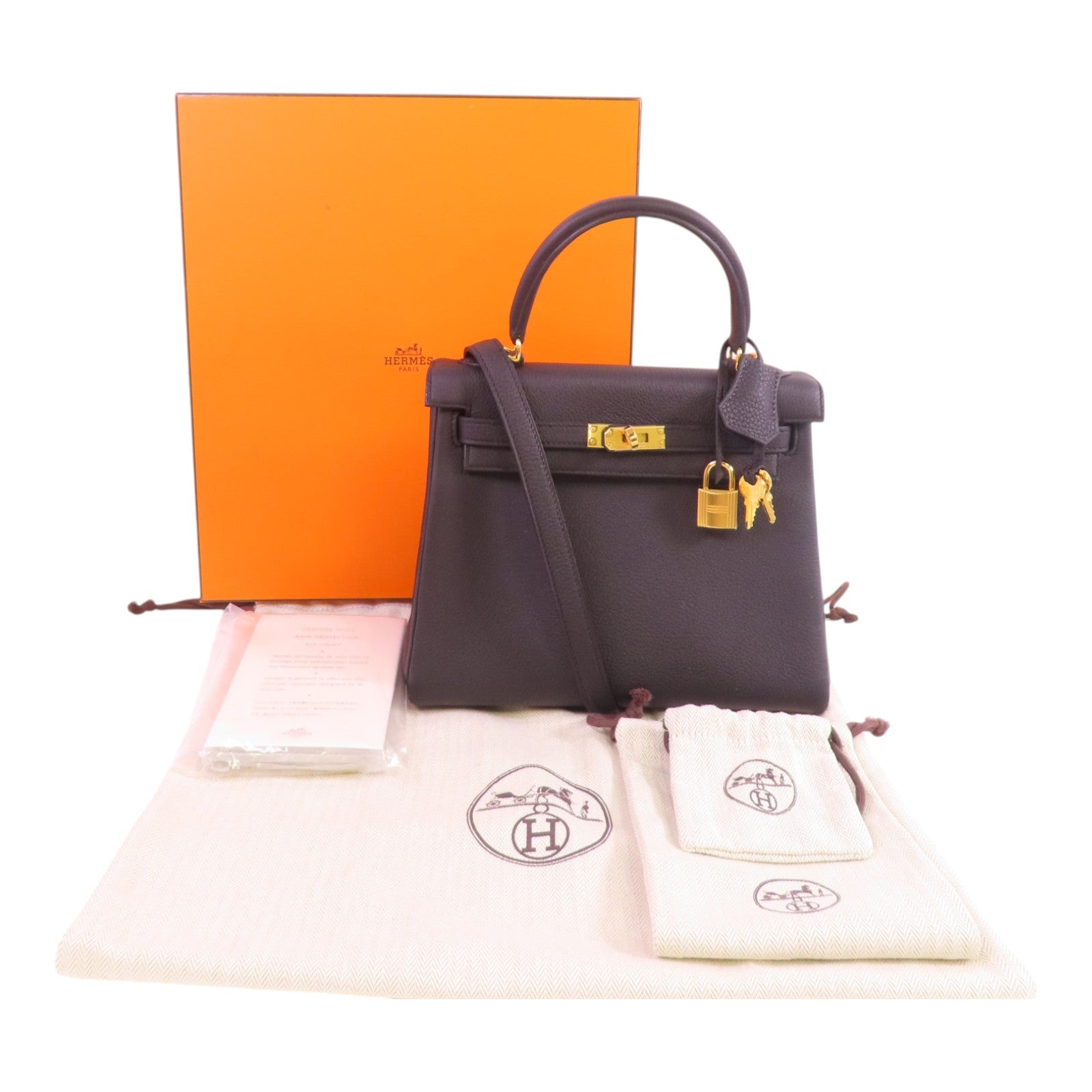 HERMES 【激減優惠】Togo皮革Kelly 25 2Way Hand Bag金扣手挽肩背兩用袋