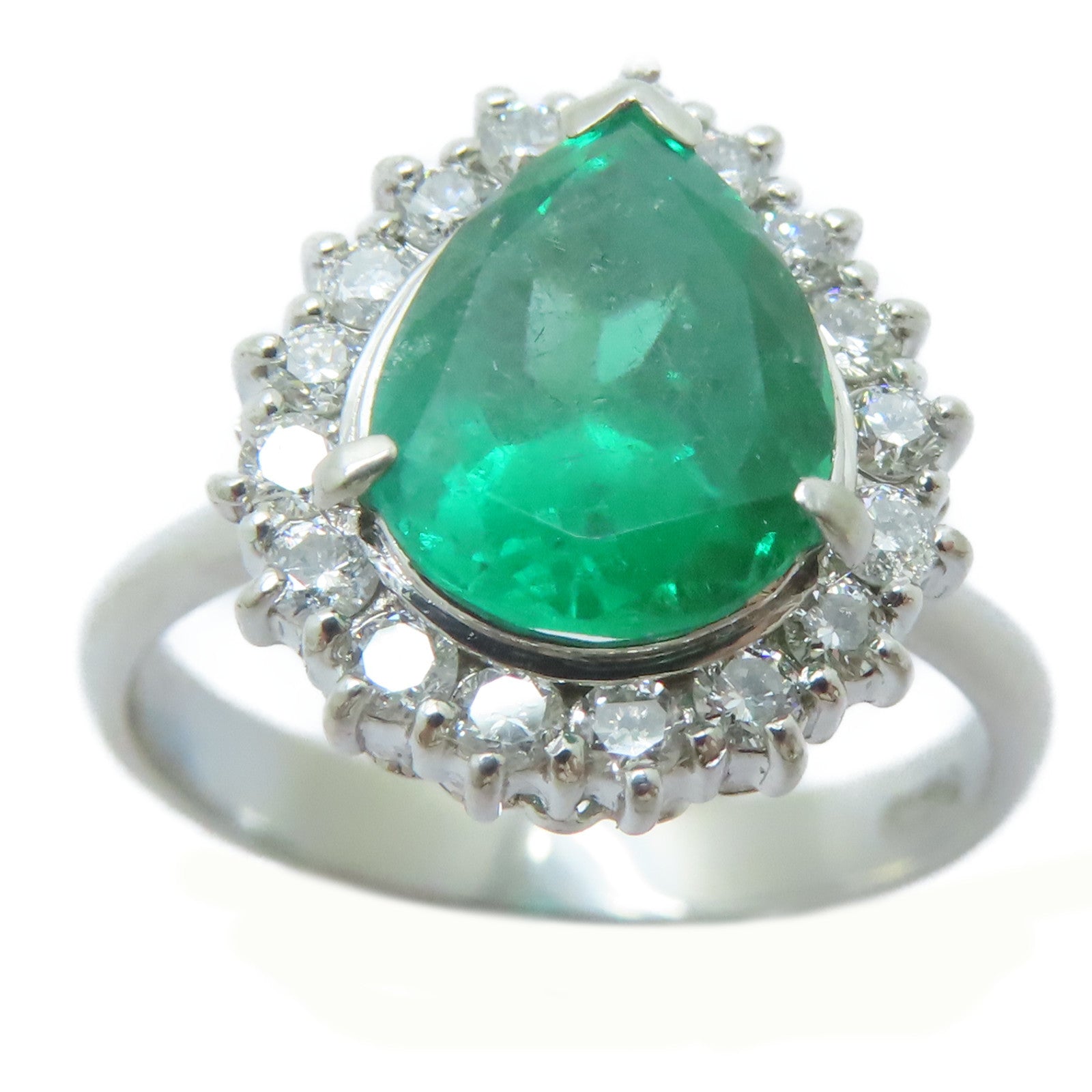 JEWELRY PT900鉑金Emerald Ring 1.85ct綠寶石/0.37ct鑽石戒指US#6.25