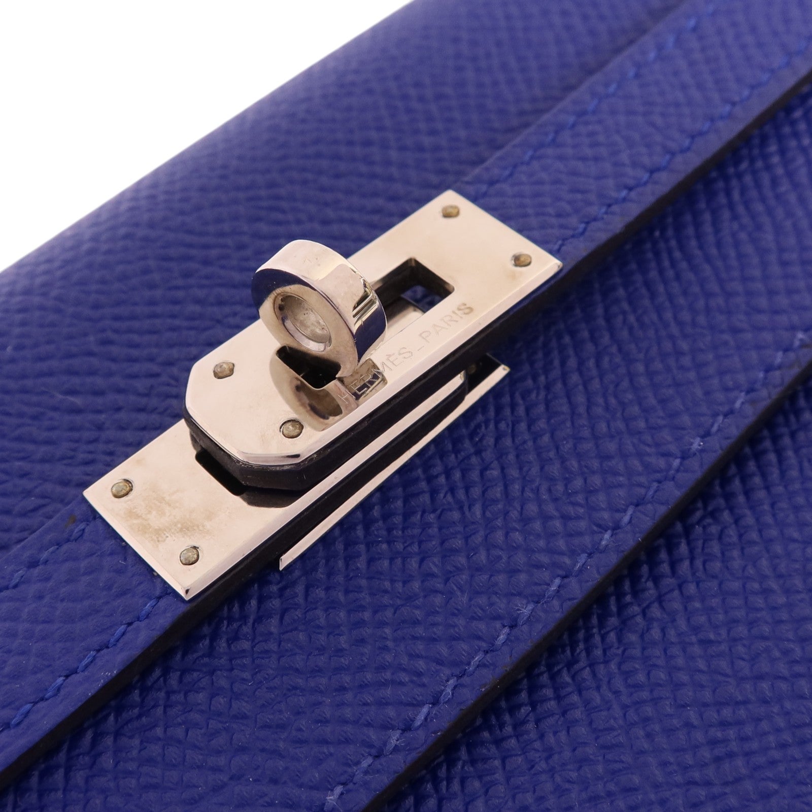 HERMES Epsom皮革Kelly Wallet銀扣長錢包Bleu Electrique