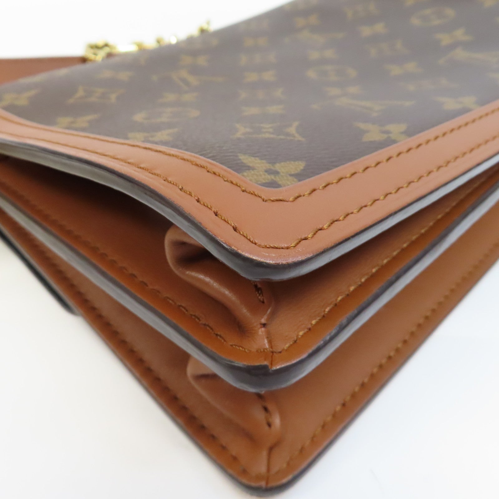 LOUIS VUITTON Monogram Dauphine MM金扣鏈帶肩背袋啡色