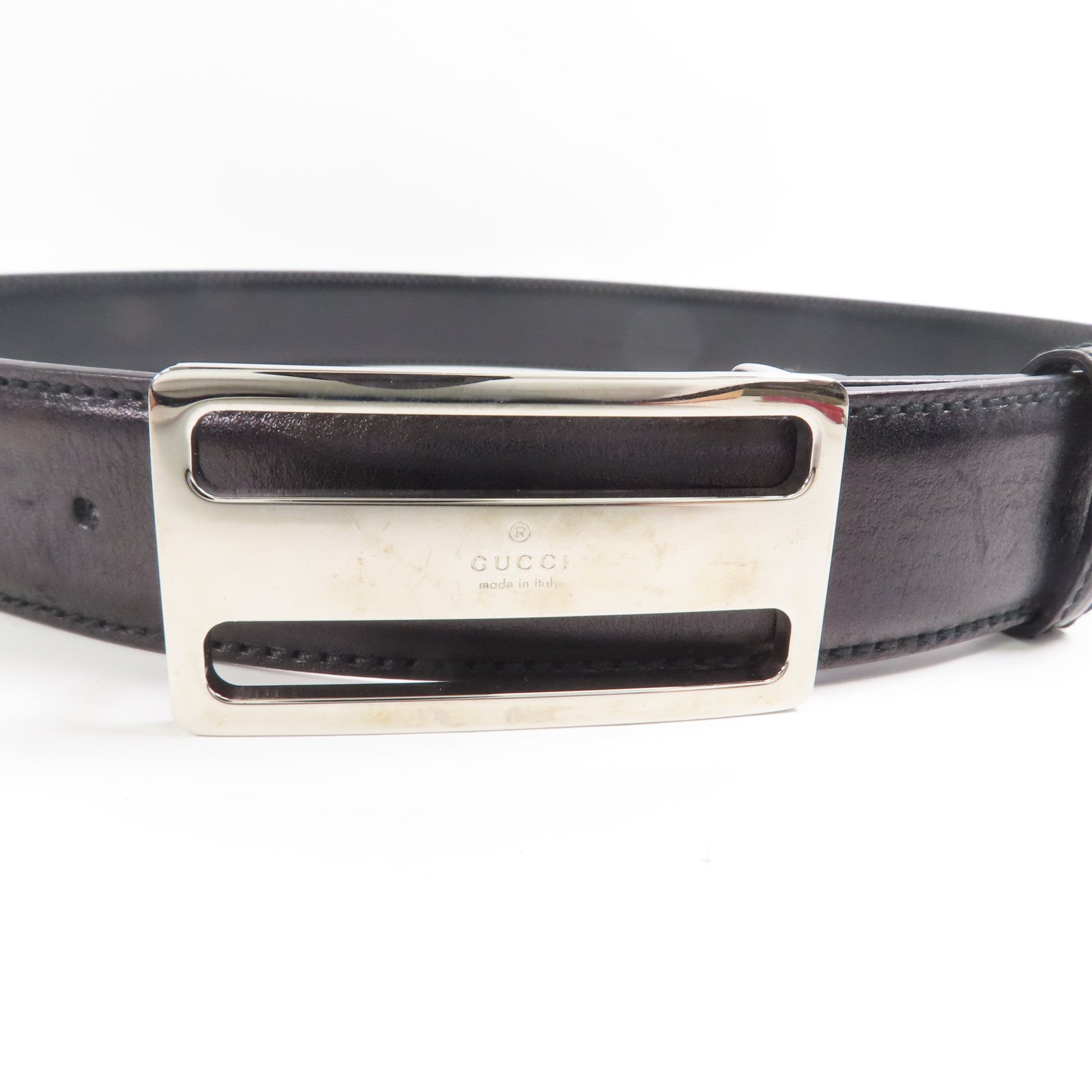 GUCCI 牛皮皮革Belt 90cm銀扣皮帶