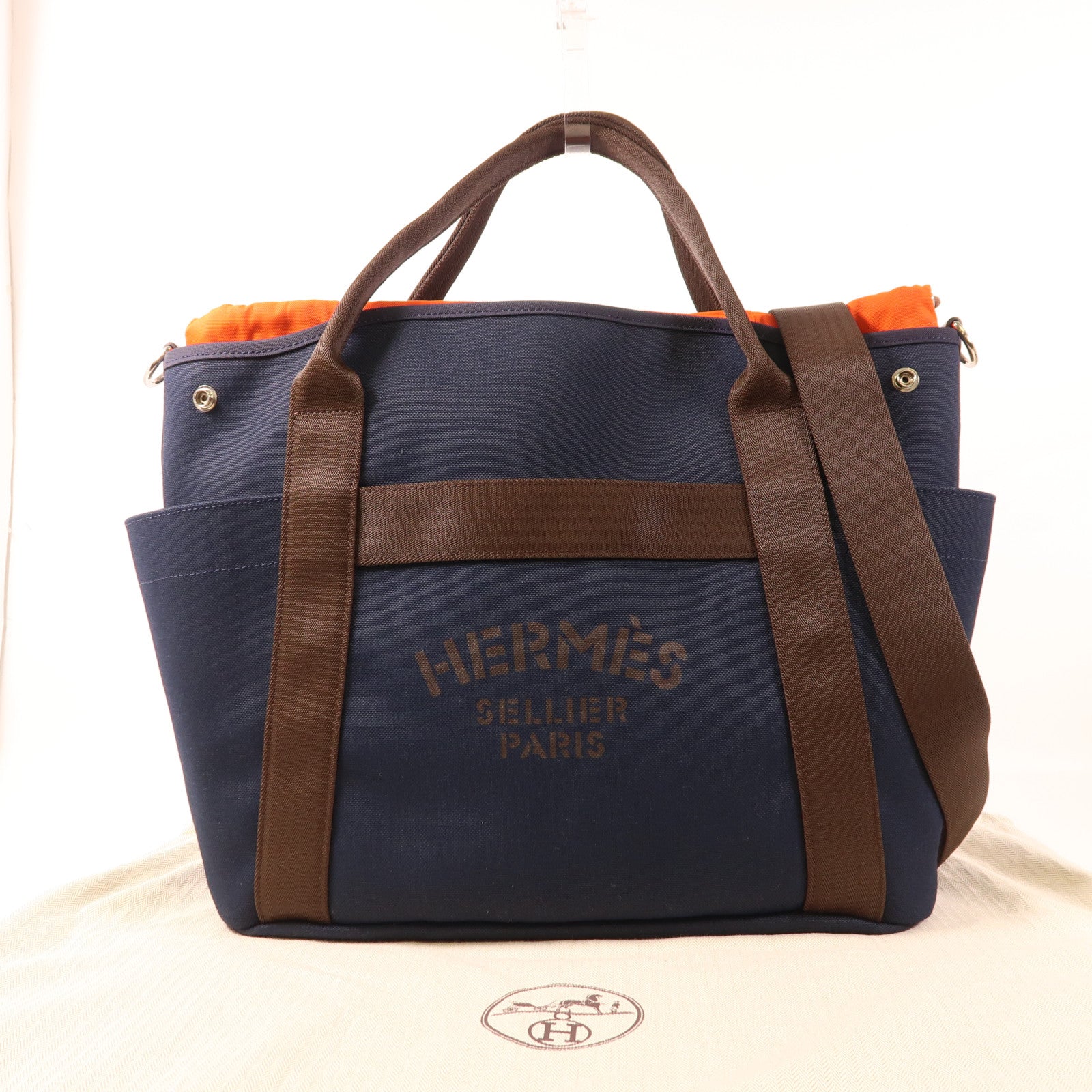 HERMES 帆布The Grooming Bag銀扣手挽肩背兩用袋