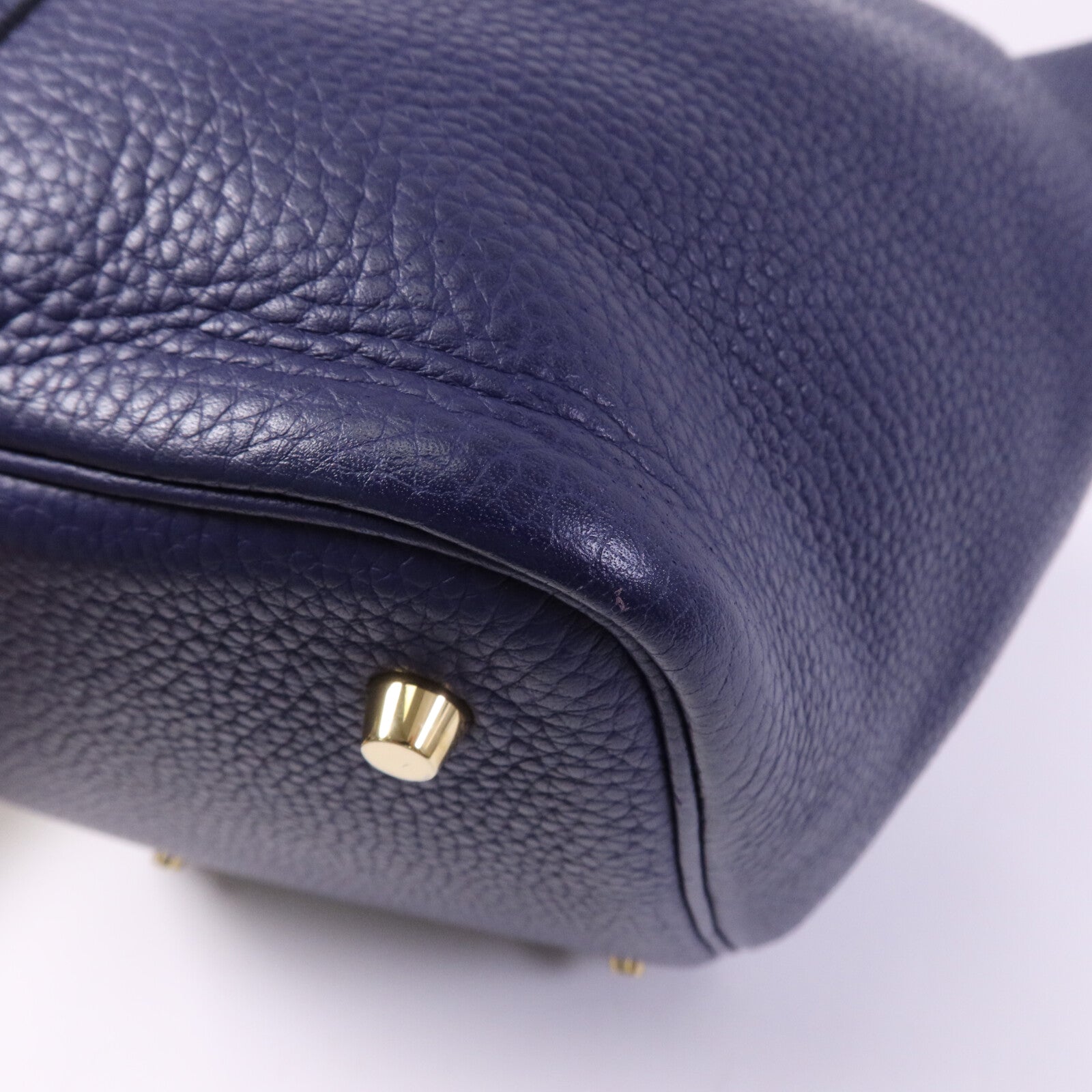HERMES Clemence皮革Picotin MM金扣手挽袋Bleu Encre