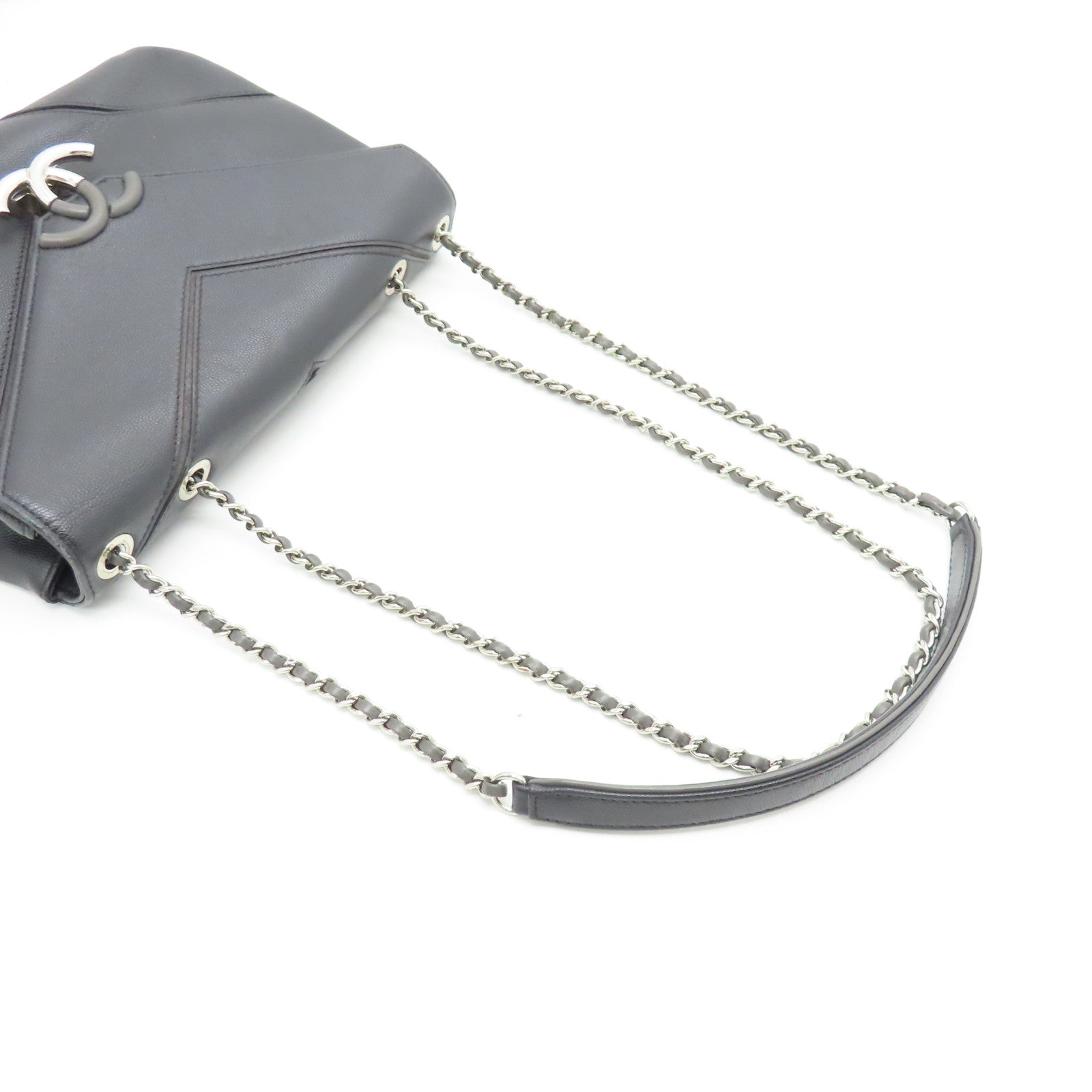 CHANEL Twill Caviar Leather Chain Shoulder Silver Buckle Chain Shoulder Bag Black
