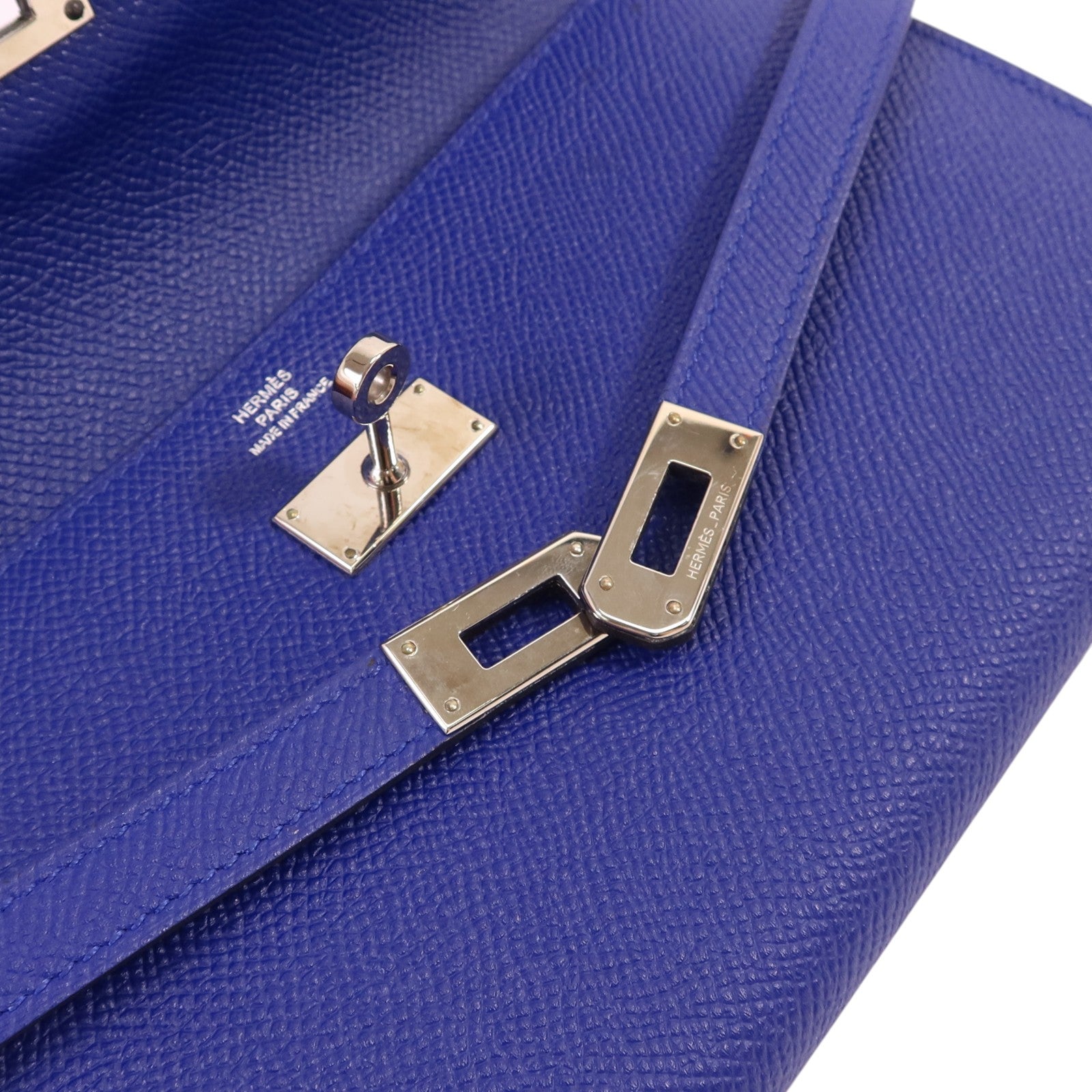 HERMES Epsom皮革Kelly Wallet銀扣長錢包Bleu Electrique