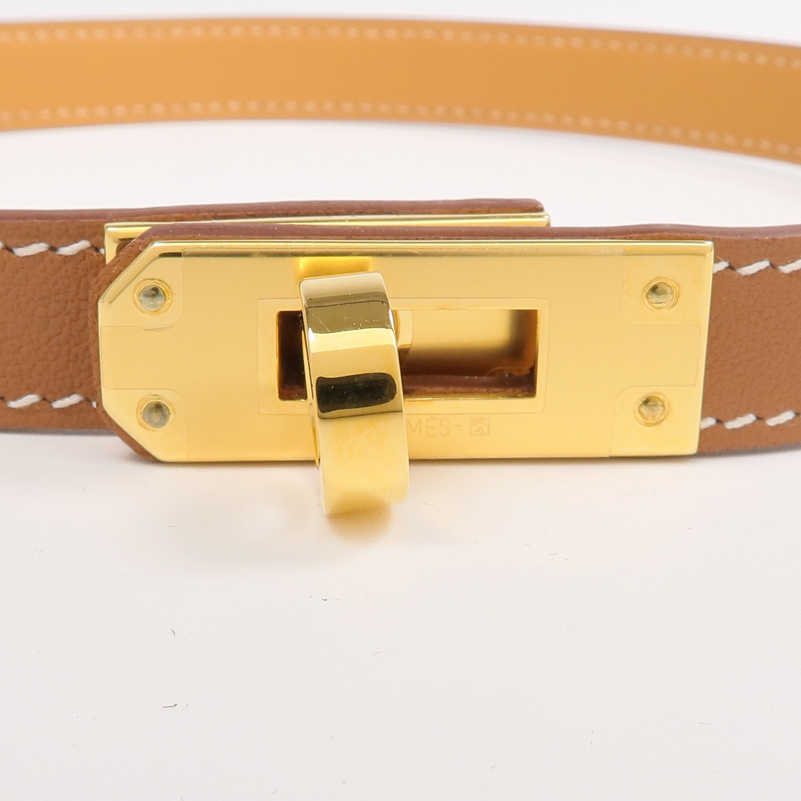 HERMES 牛皮皮革Mini Kelly Choker金扣項鍊Gold