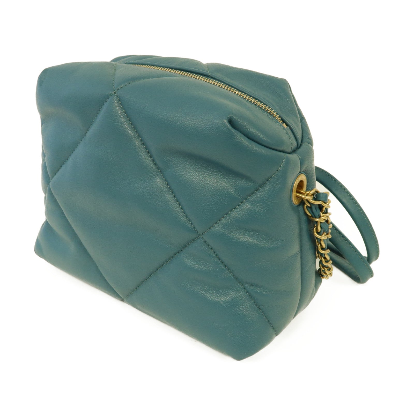CHANEL 【激減優惠】菱格羊皮皮革Shoulder Bag金扣鏈帶肩背袋綠色