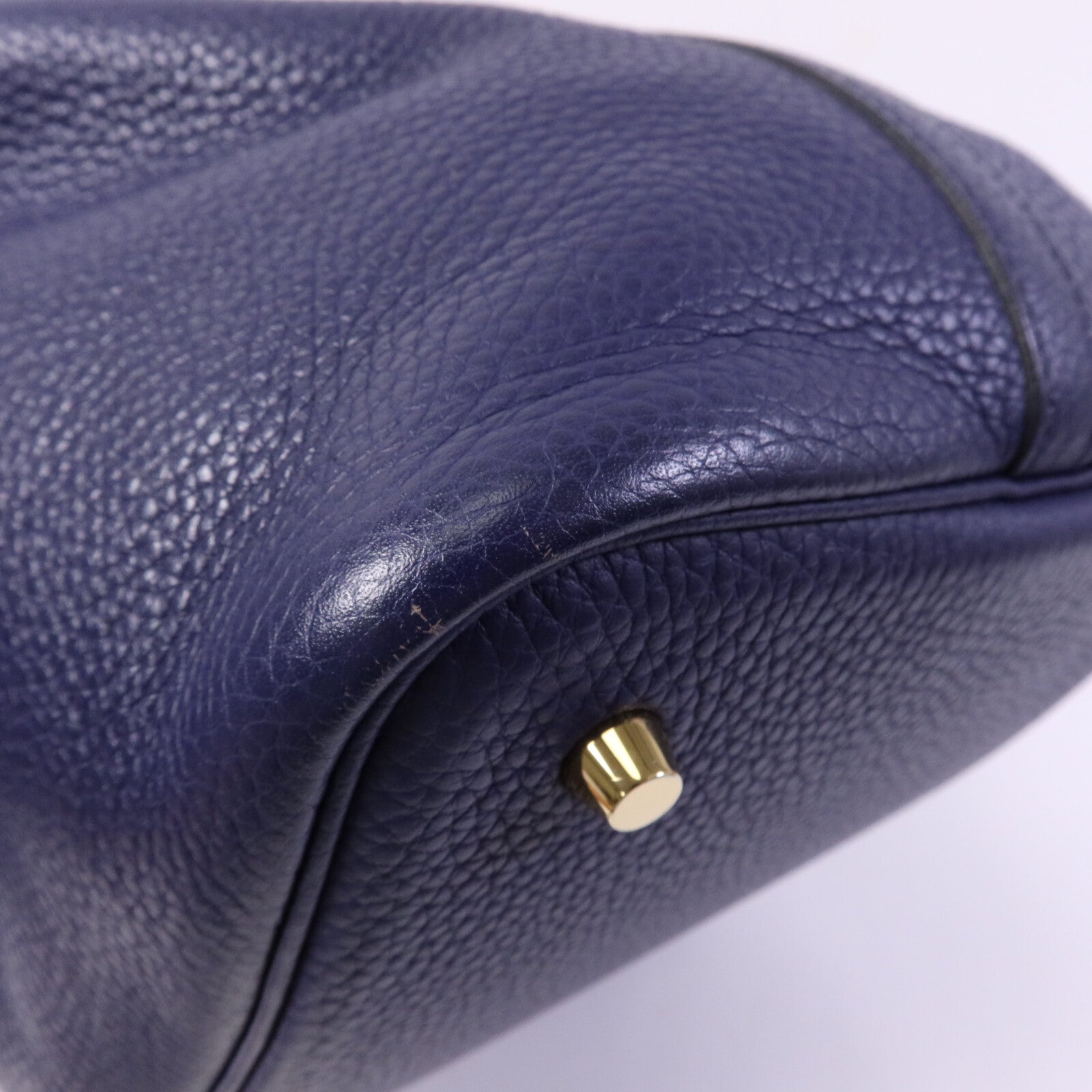 HERMES Clemence皮革Picotin MM金扣手挽袋Bleu Encre