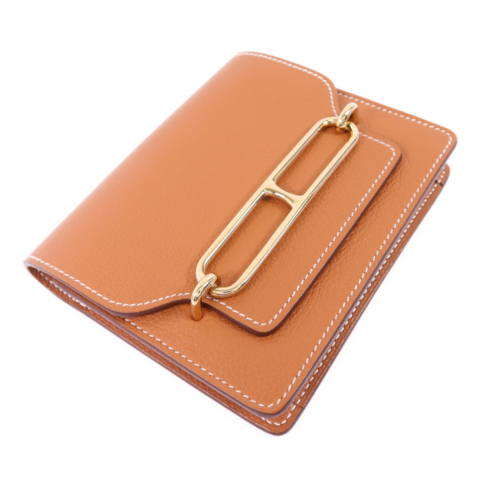 HERMES Evercolor皮革Roulis Slim金扣錢包Gold