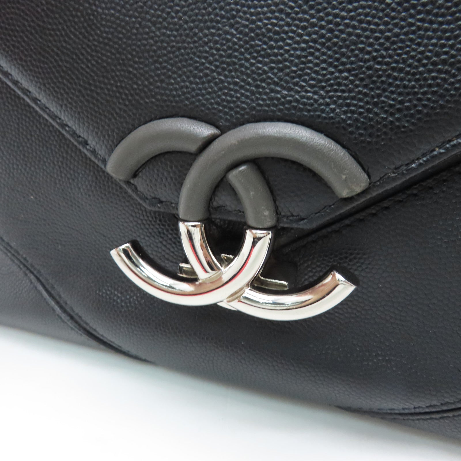 CHANEL Twill Caviar Leather Chain Shoulder Silver Buckle Chain Shoulder Bag Black
