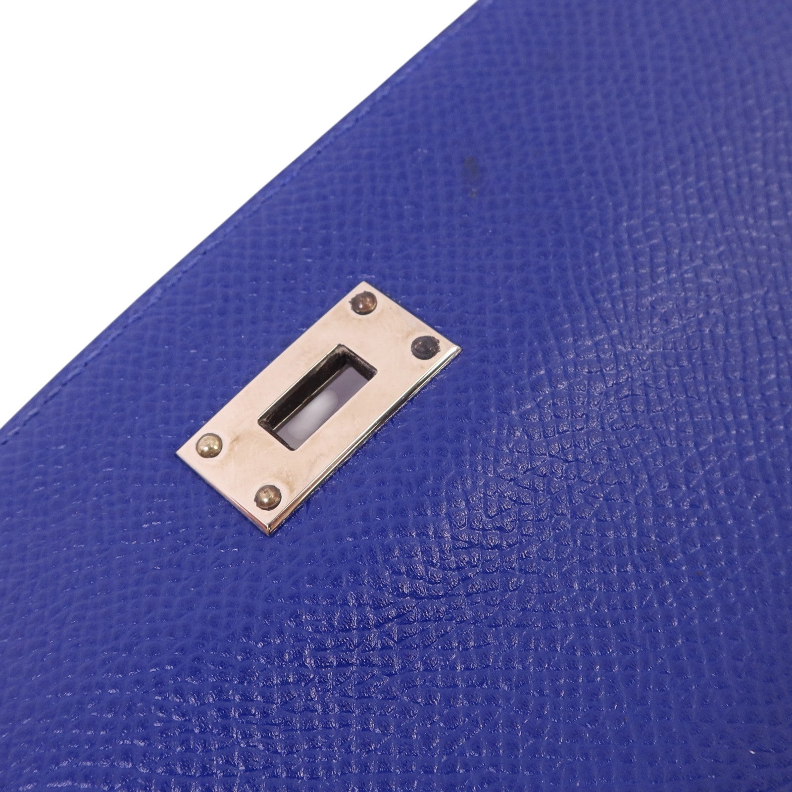 HERMES Epsom皮革Kelly Wallet銀扣長錢包Bleu Electrique