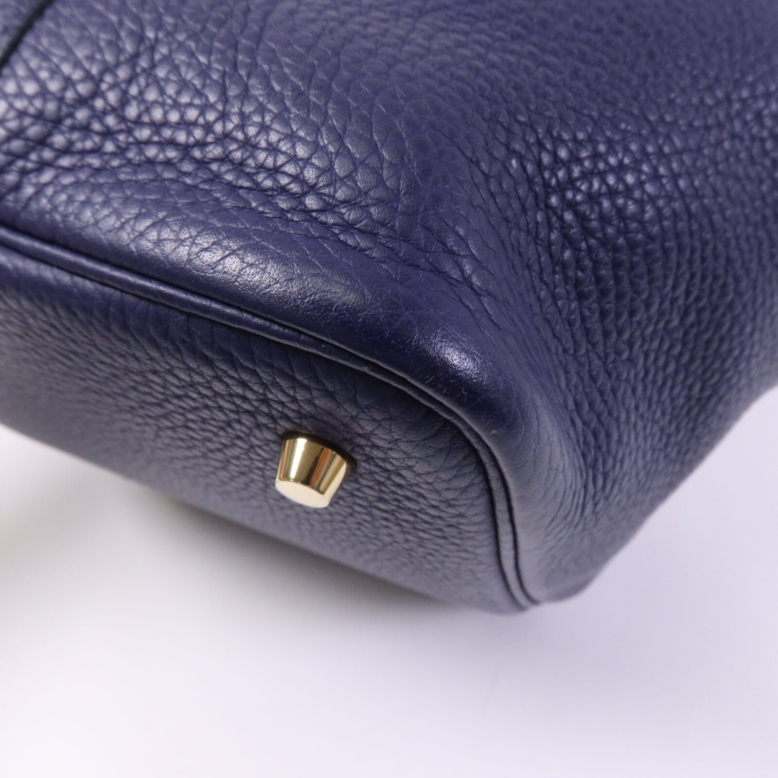 HERMES Clemence皮革Picotin MM金扣手挽袋Bleu Encre