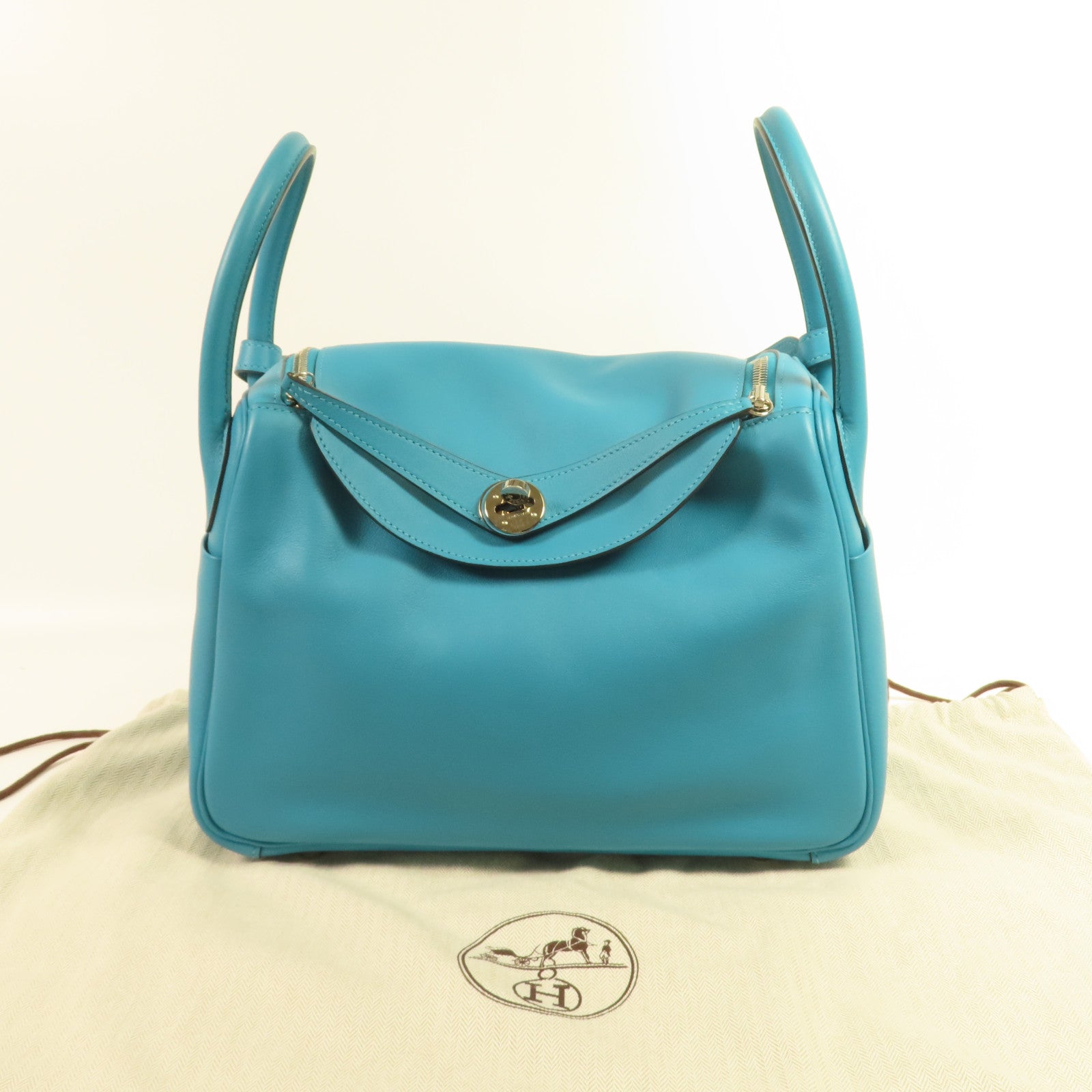 HERMES Swift皮革Lindy 30銀扣肩背袋7B Turquoise