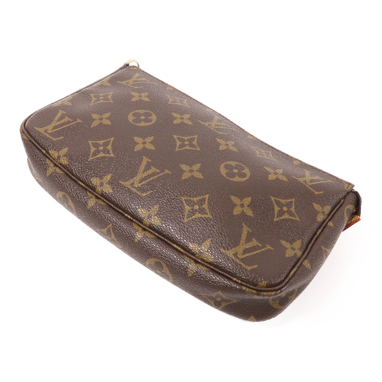 LOUIS VUITTON Monogram Pochette Accessoires金扣手挽袋棕色