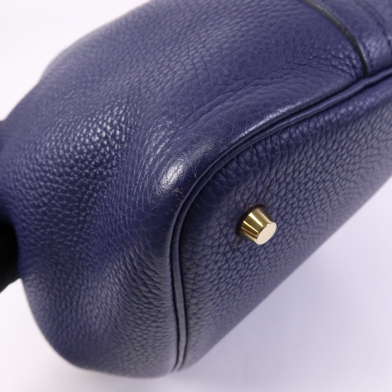 HERMES Clemence皮革Picotin MM金扣手挽袋Bleu Encre