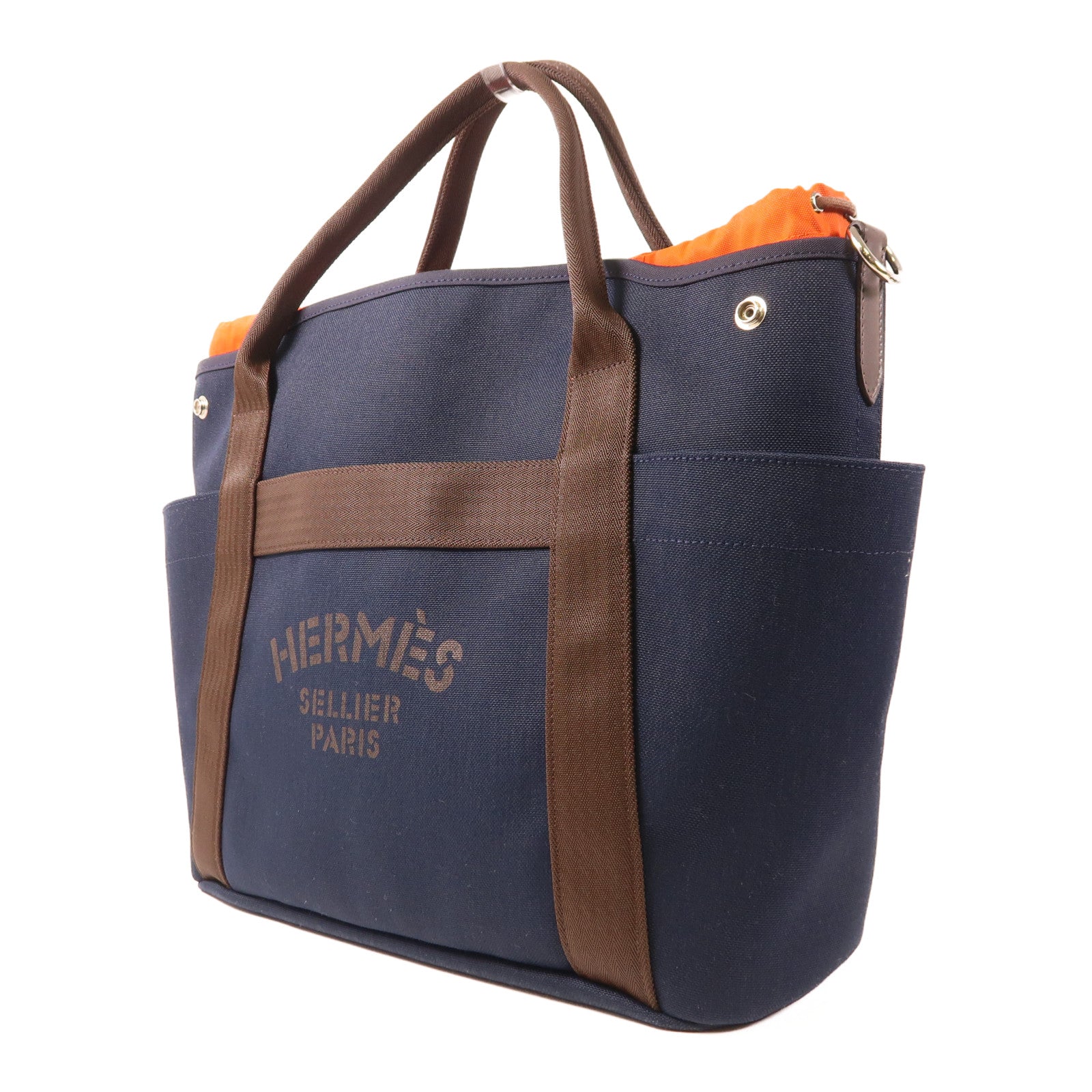 HERMES 帆布The Grooming Bag銀扣手挽肩背兩用袋