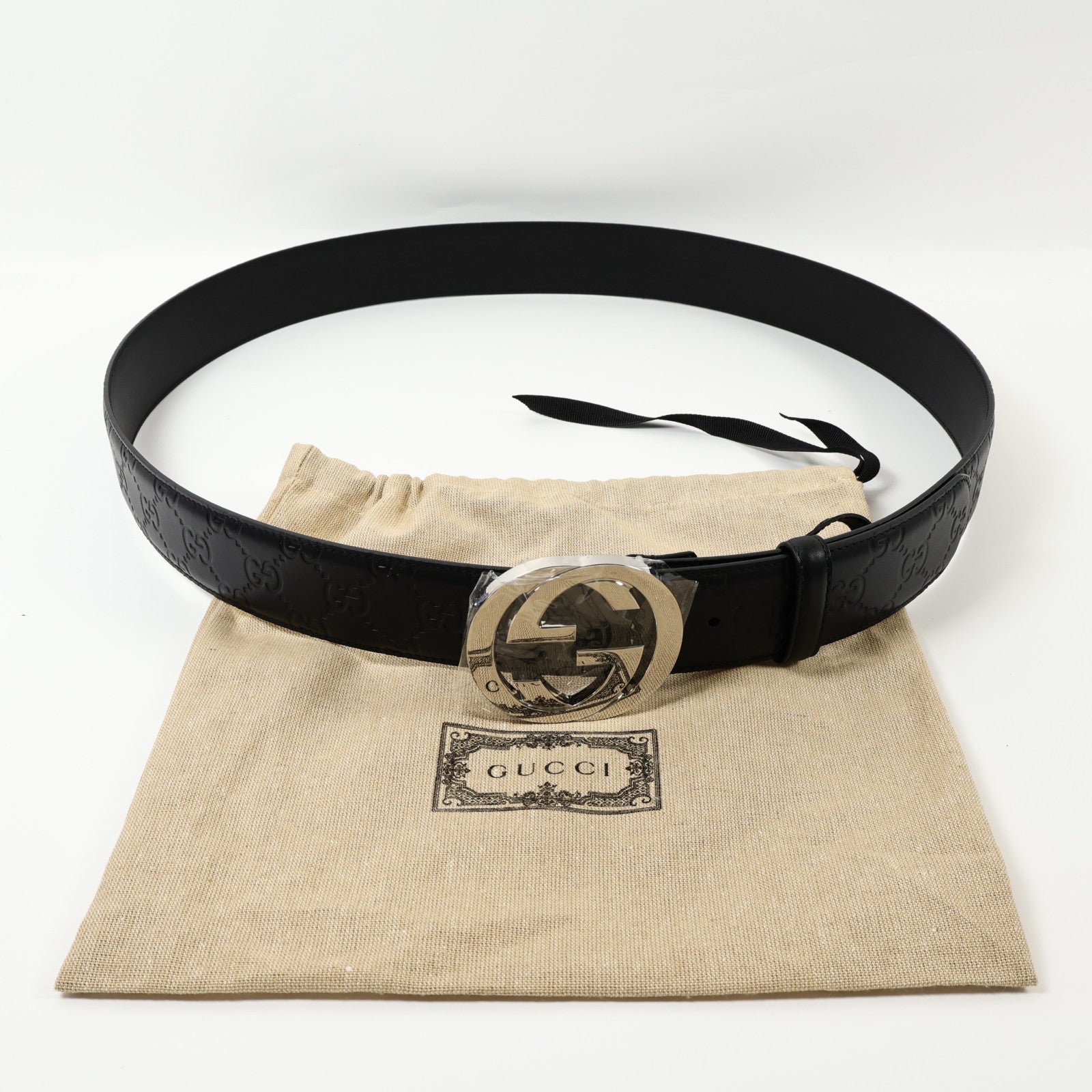 GUCCI 牛皮皮革Belt銀扣皮帶