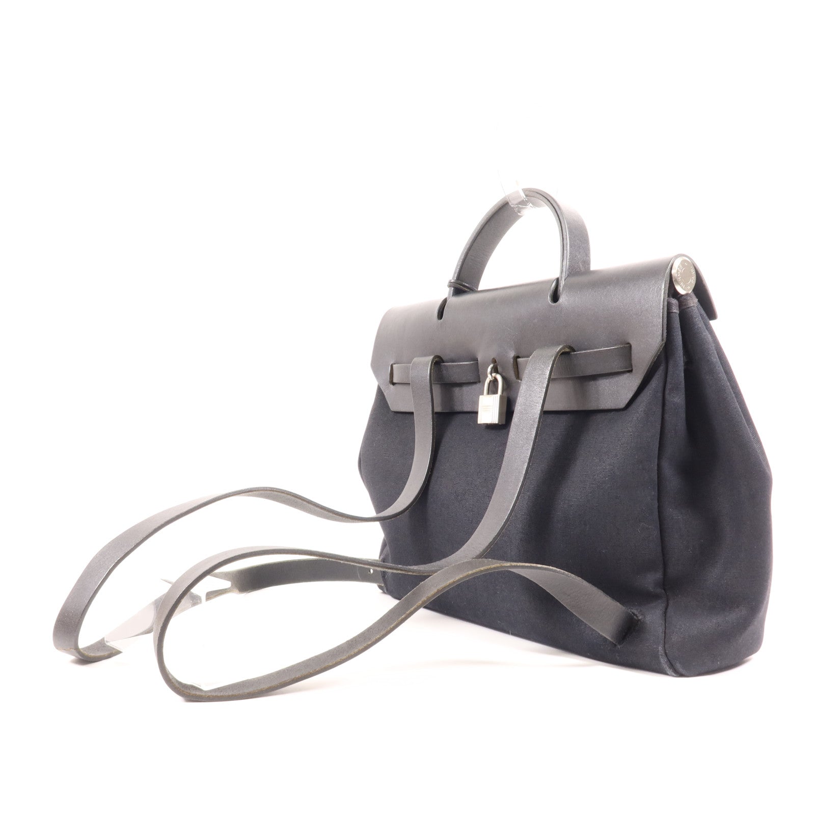 HERMES 帆布Herbag Backpack銀扣背包