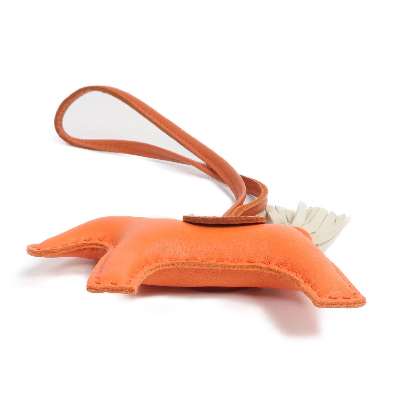 HERMES Milo/Swift皮革Rodeo PM掛飾Orange Poppy/Craie/Cornalin