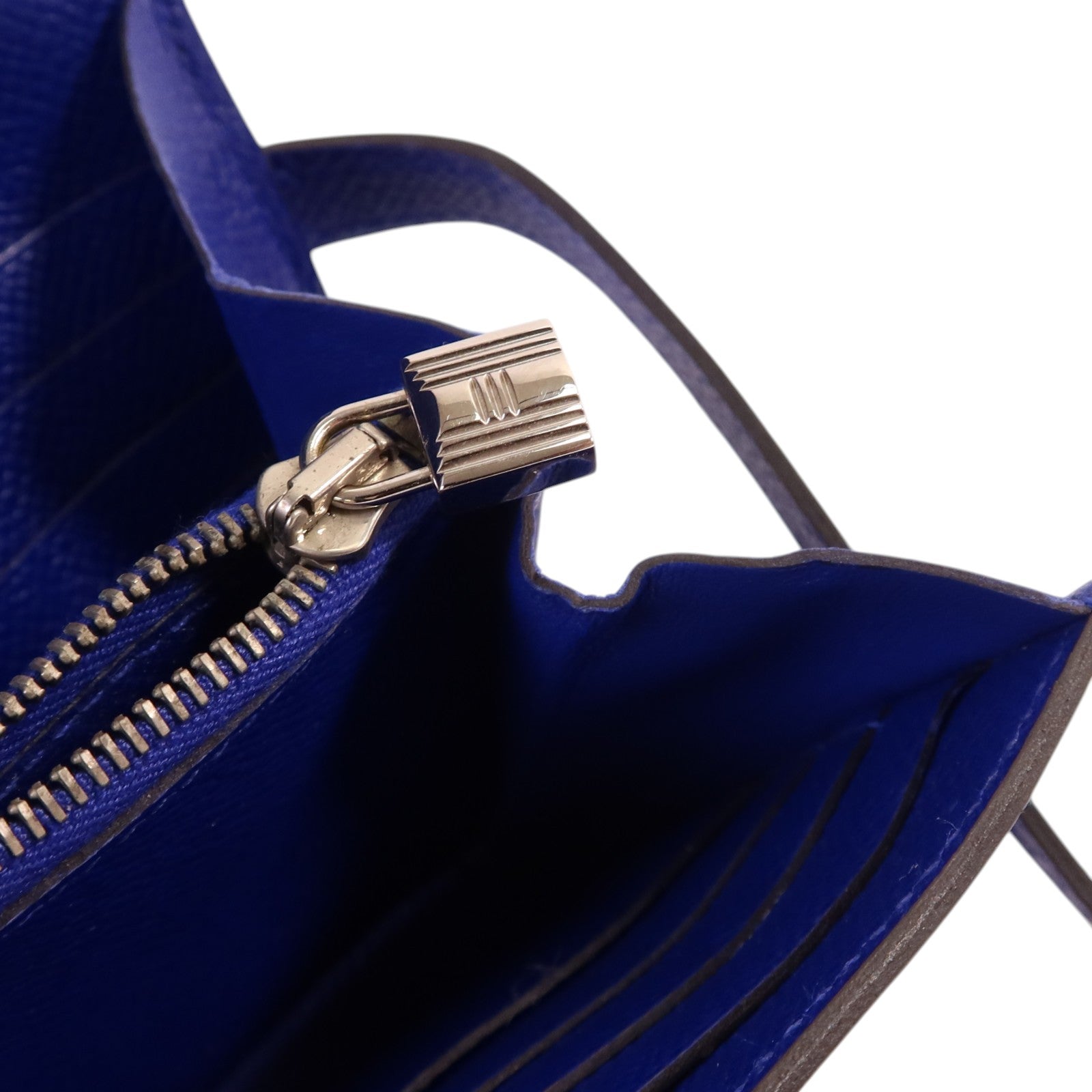 HERMES Epsom皮革Kelly Wallet銀扣長錢包Bleu Electrique