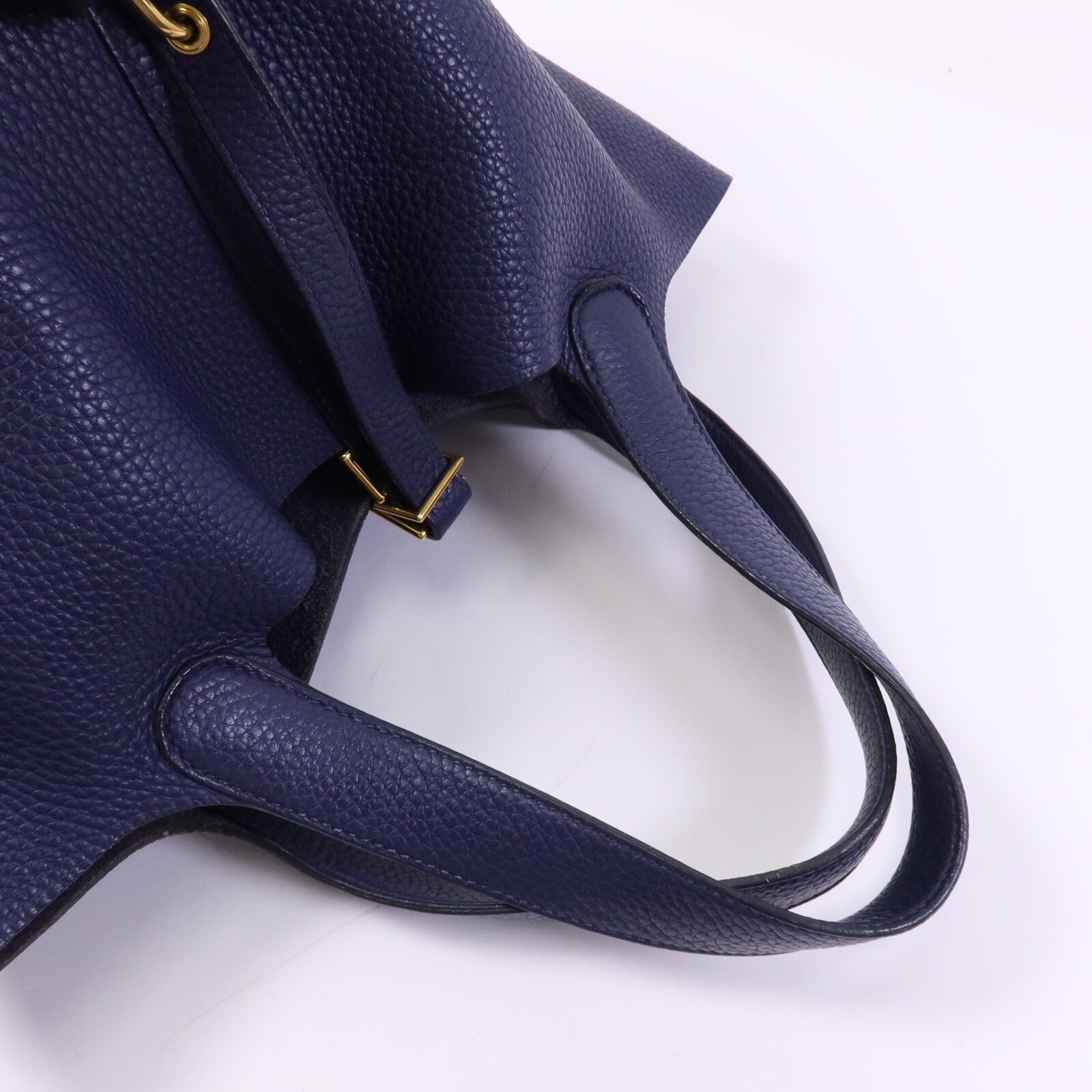 HERMES Clemence皮革Picotin MM金扣手挽袋Bleu Encre