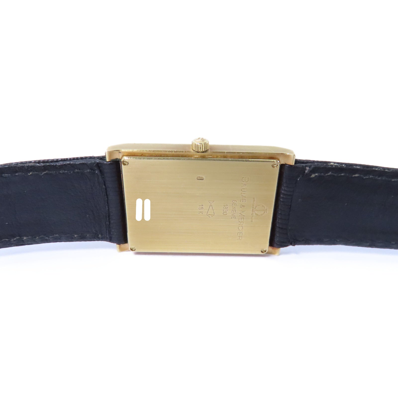 Baume & Mercier 蜥蝪皮革/18K黃金手錶石英機芯白色