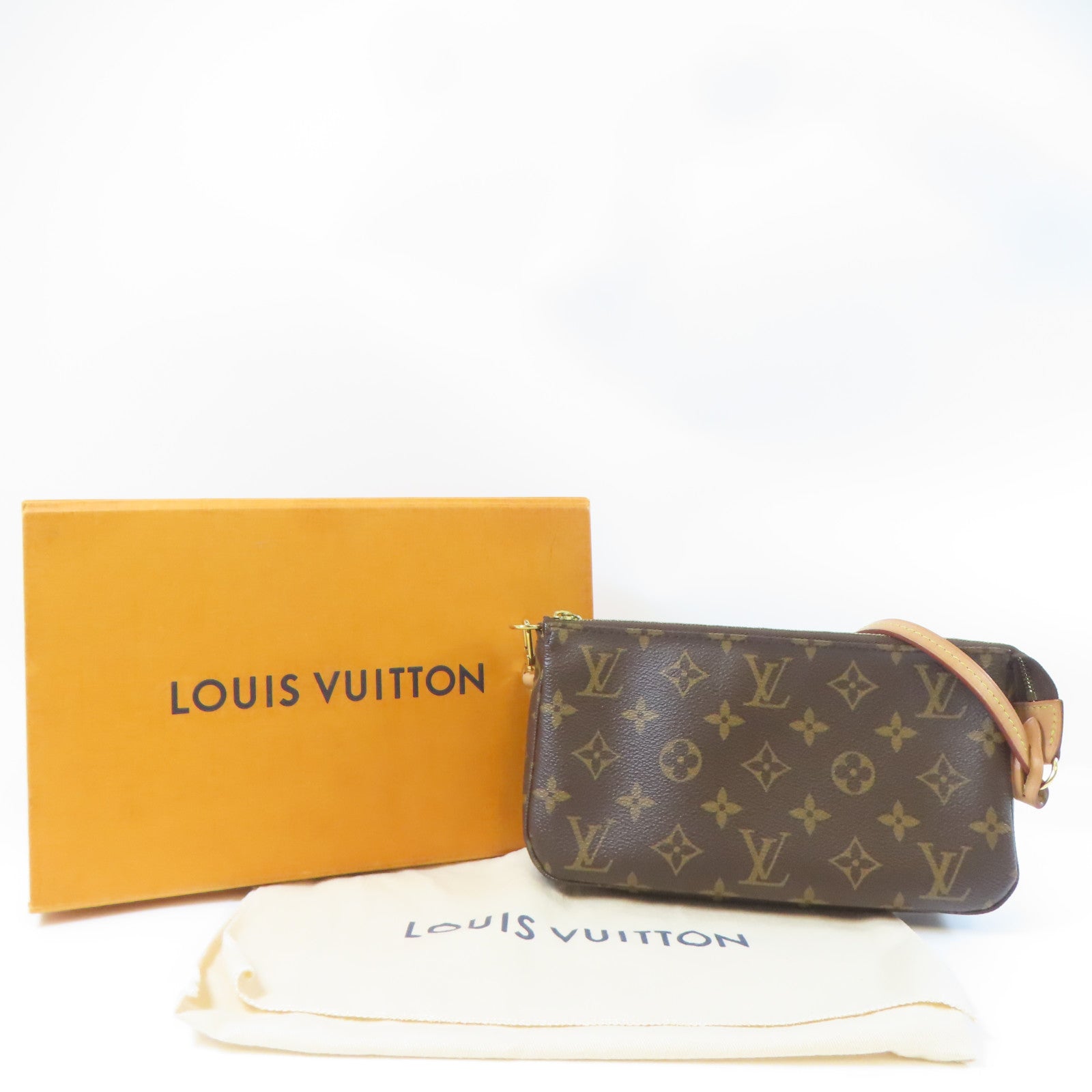 LOUIS VUITTON Monogram Pochette Accessories金扣肩背袋啡色