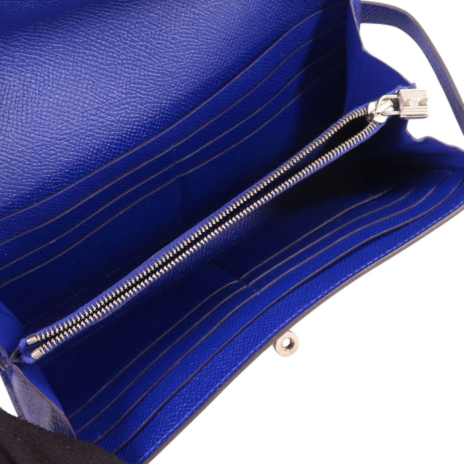 HERMES Epsom皮革Kelly Wallet銀扣長錢包Bleu Electrique