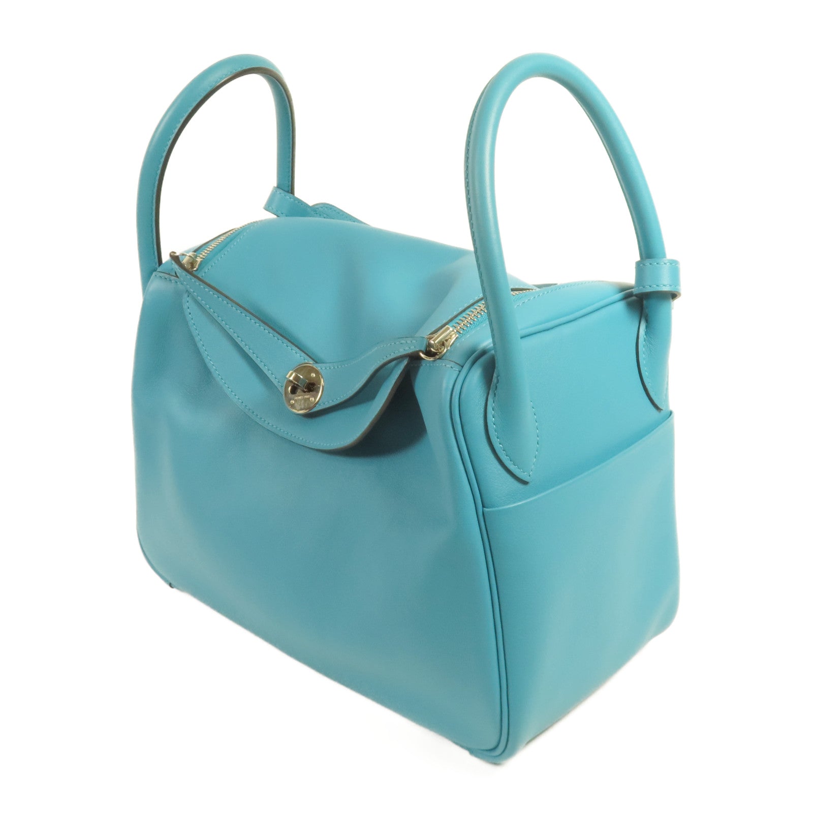 HERMES Swift皮革Lindy 30銀扣肩背袋7B Turquoise