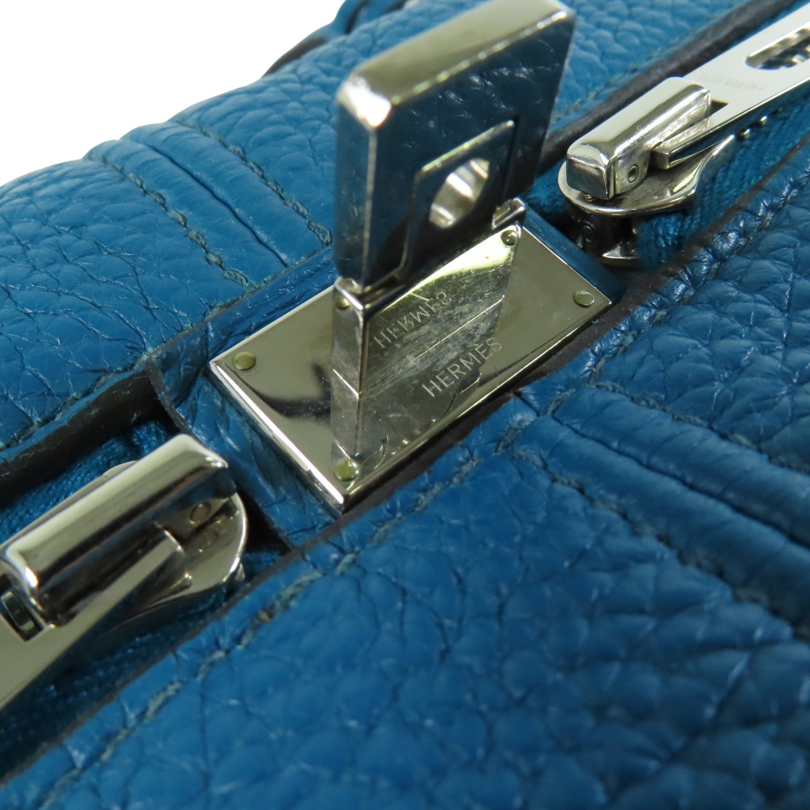 HERMES Clemence皮革Victoria銀扣手挽袋