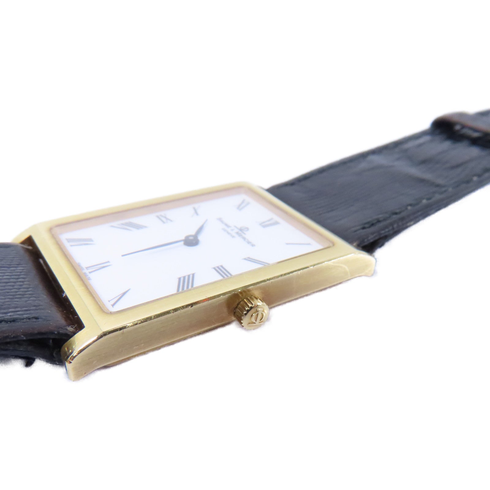 Baume & Mercier 蜥蝪皮革/18K黃金手錶石英機芯白色