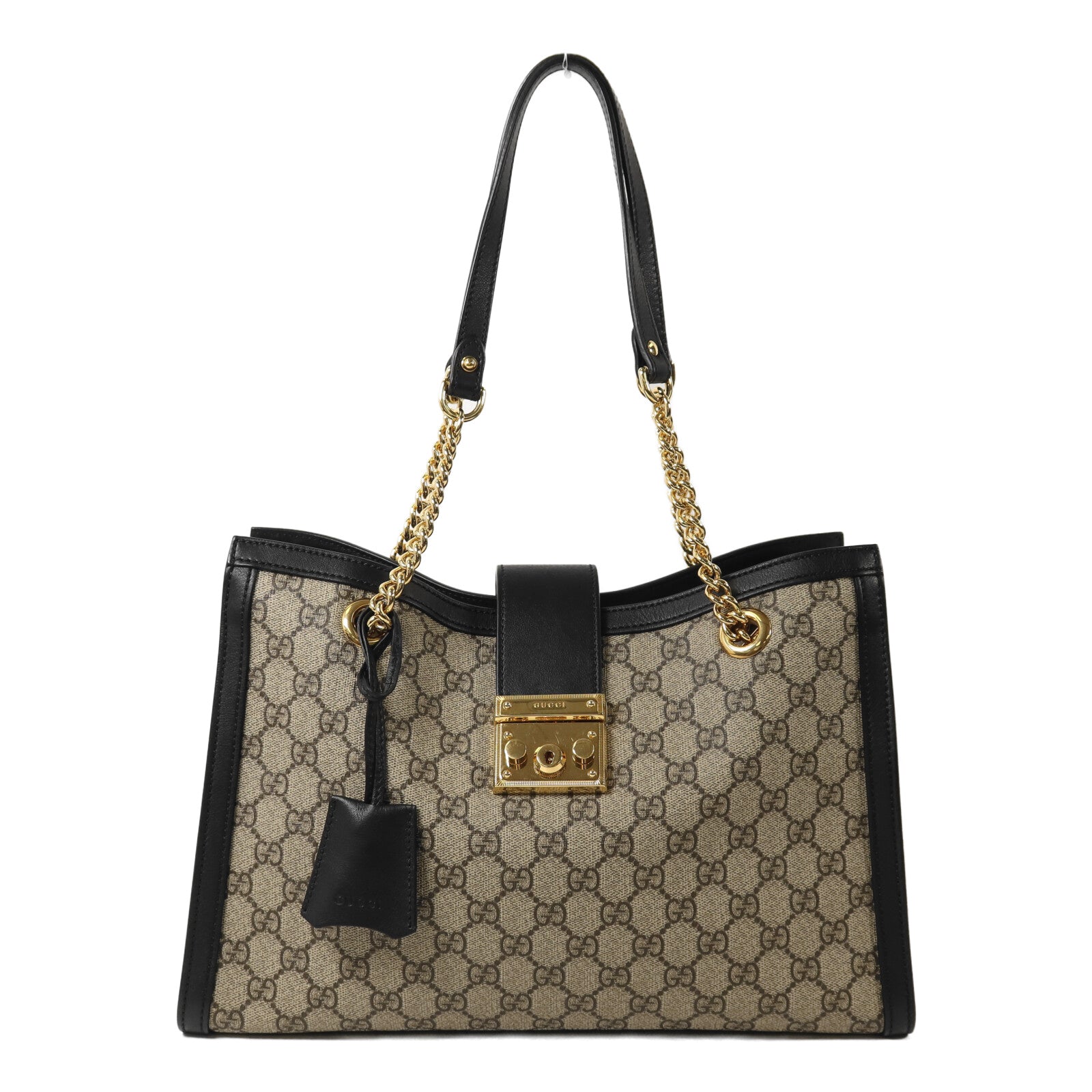 GUCCI 塗層帆布Padlock GG金扣鏈帶肩背袋