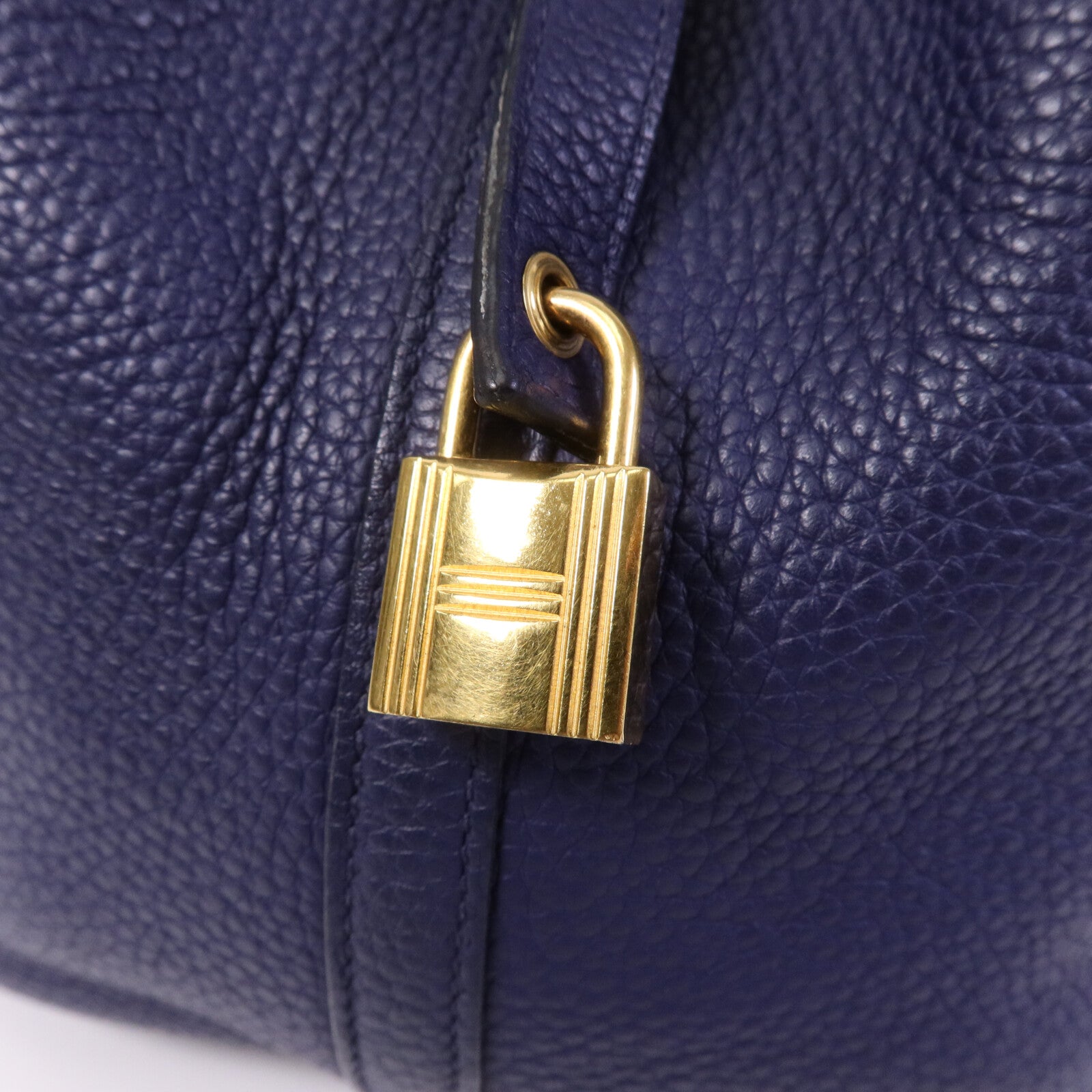 HERMES Clemence皮革Picotin MM金扣手挽袋Bleu Encre